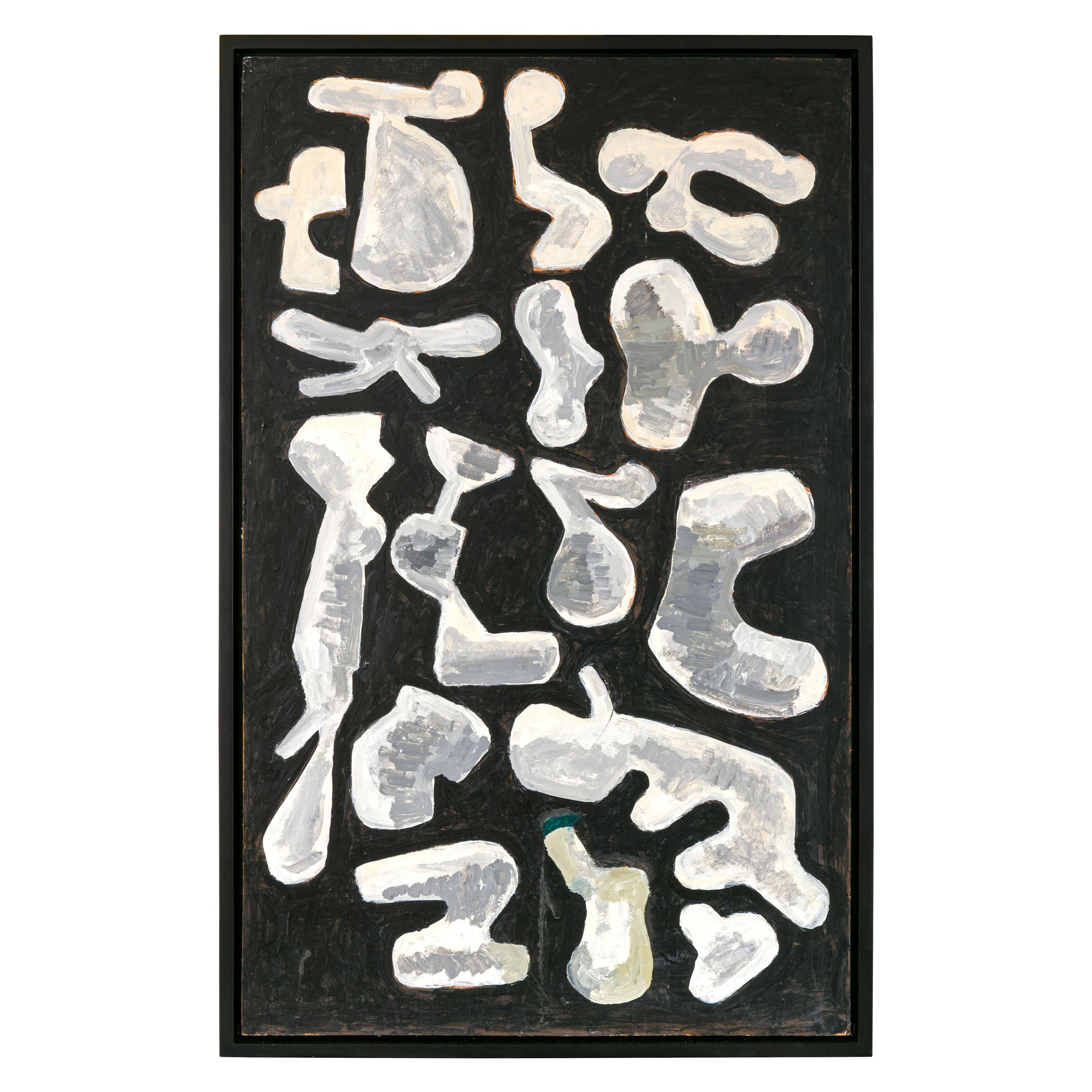 Bent Sorensen Abstract Black and White Painting on Board, Denmark 1990s