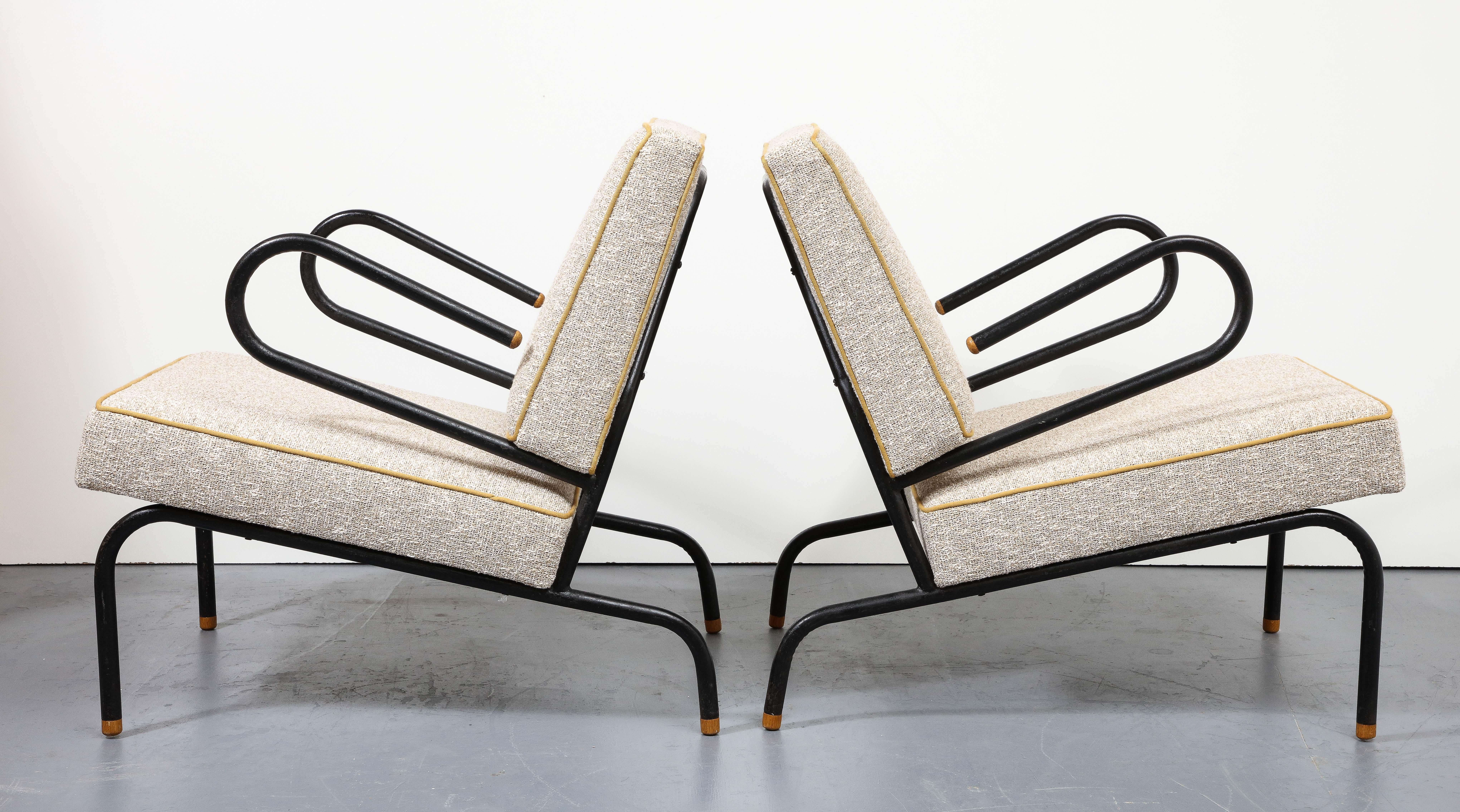 Modern Bent Steel Lounge Chair by Jacques Hitier for Tubauto, France, c. 1955 For Sale