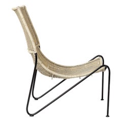 Bent Steel Wire & Wicker Modernist Lounger by Frederic Weinberg - USA 1960's