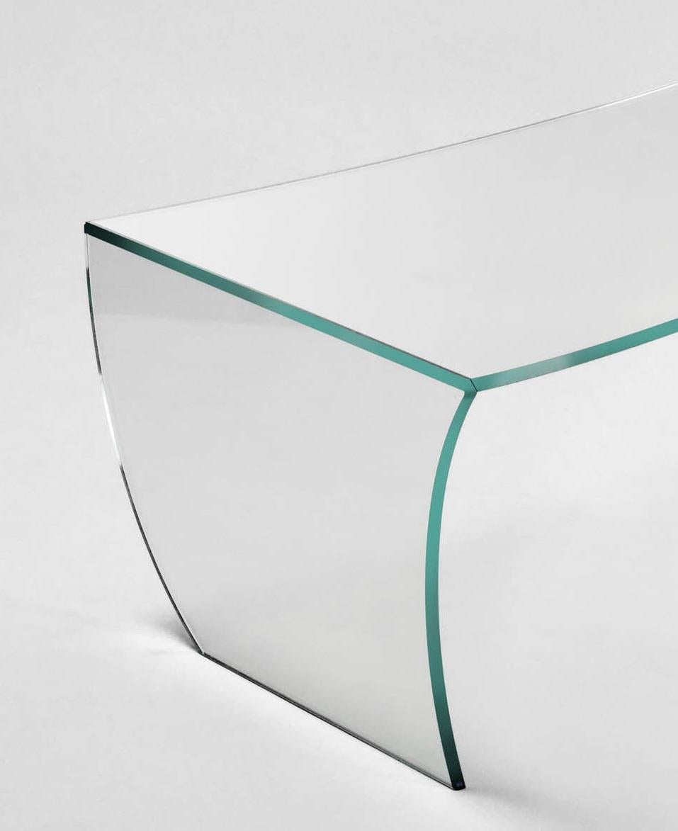 Italian Bent Straight Coffee Table in Clear Crystal Glass by Barberini & Gunnell For Sale