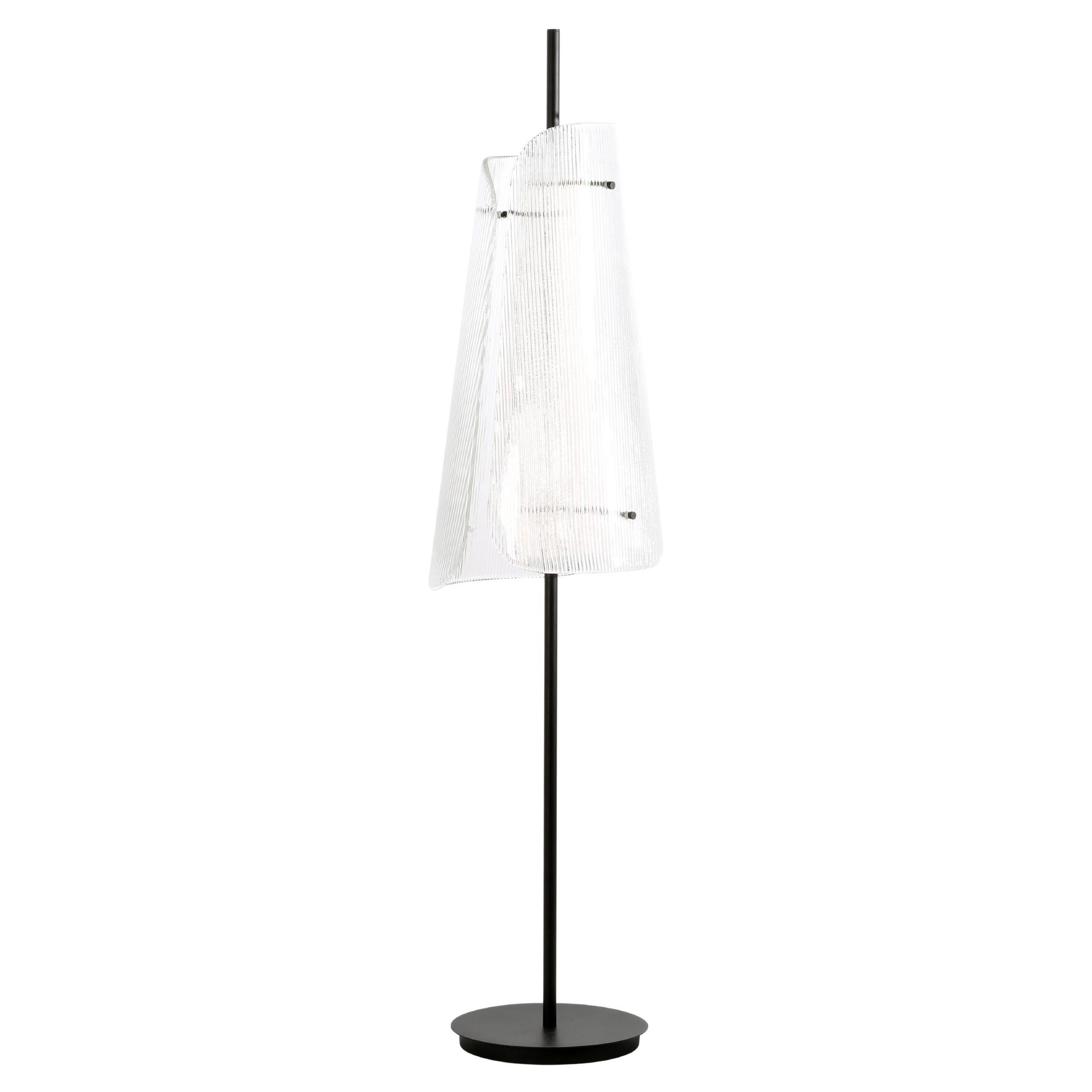 Transparente schwarze Stehlampe von Pulpo mit gebogenen Bändern