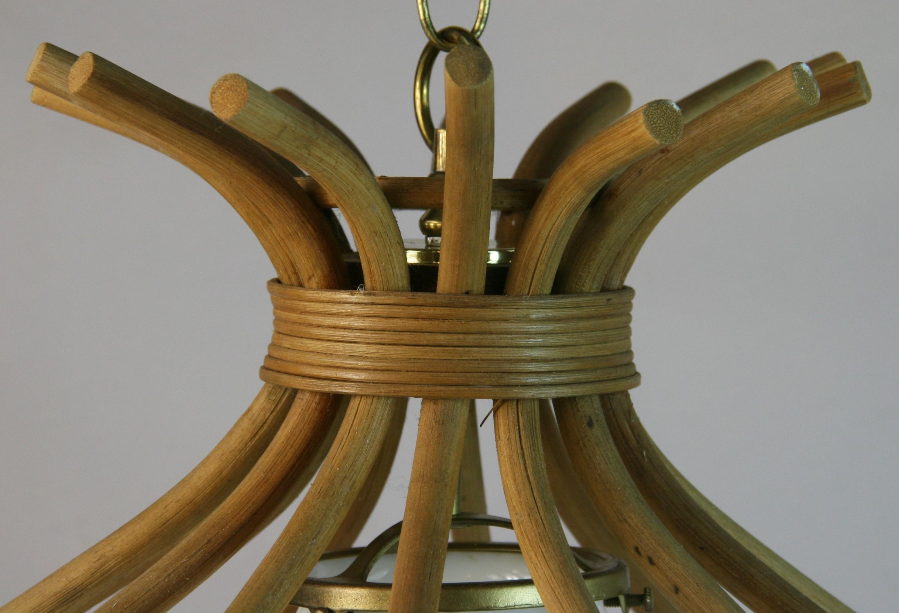 Bent Wicker and Milkglass Pendant 1970's For Sale 1