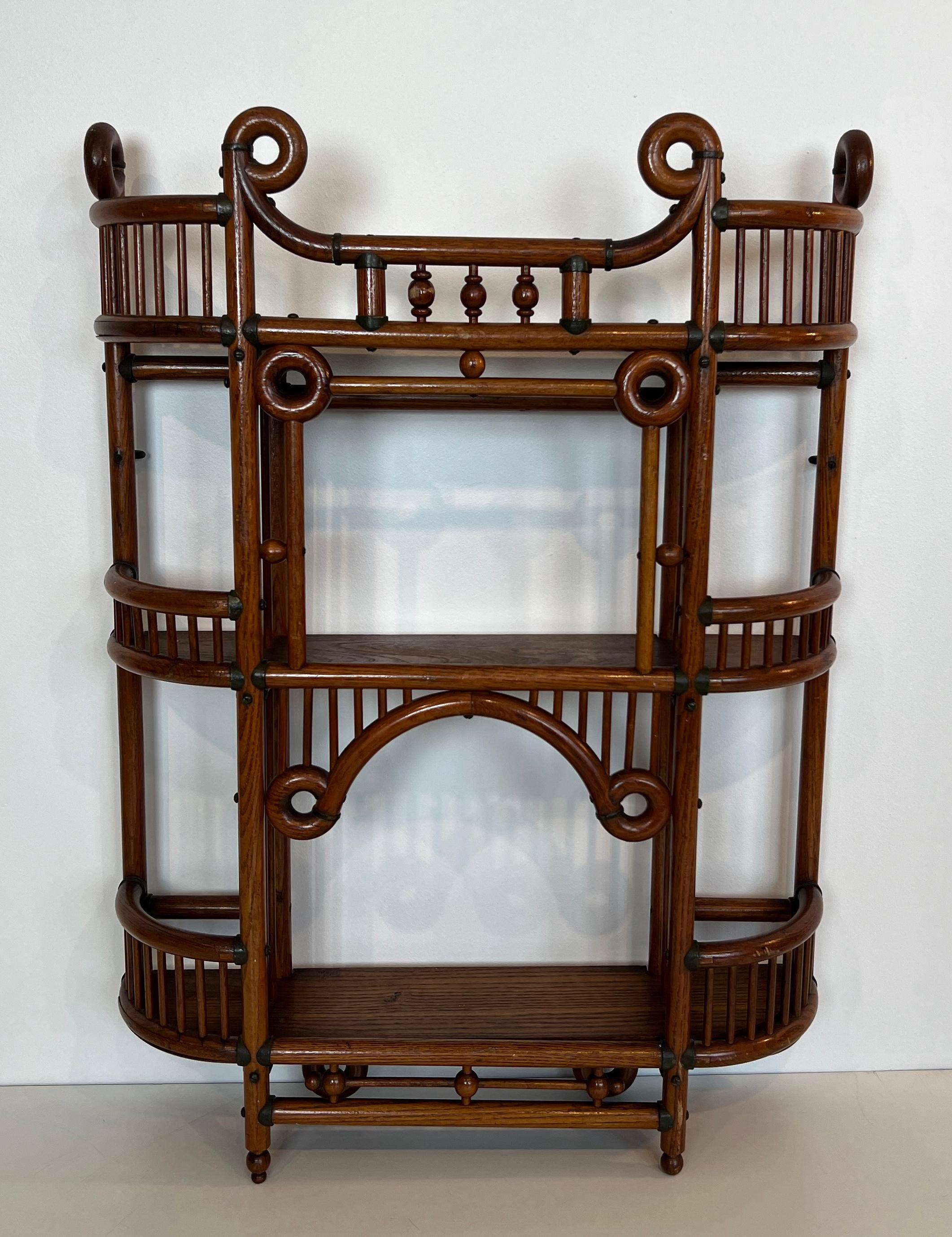 Bent Wood and Brass Wall Shelves Unit. Art & Crafts Austrian work. Circa 1900 For Sale 8