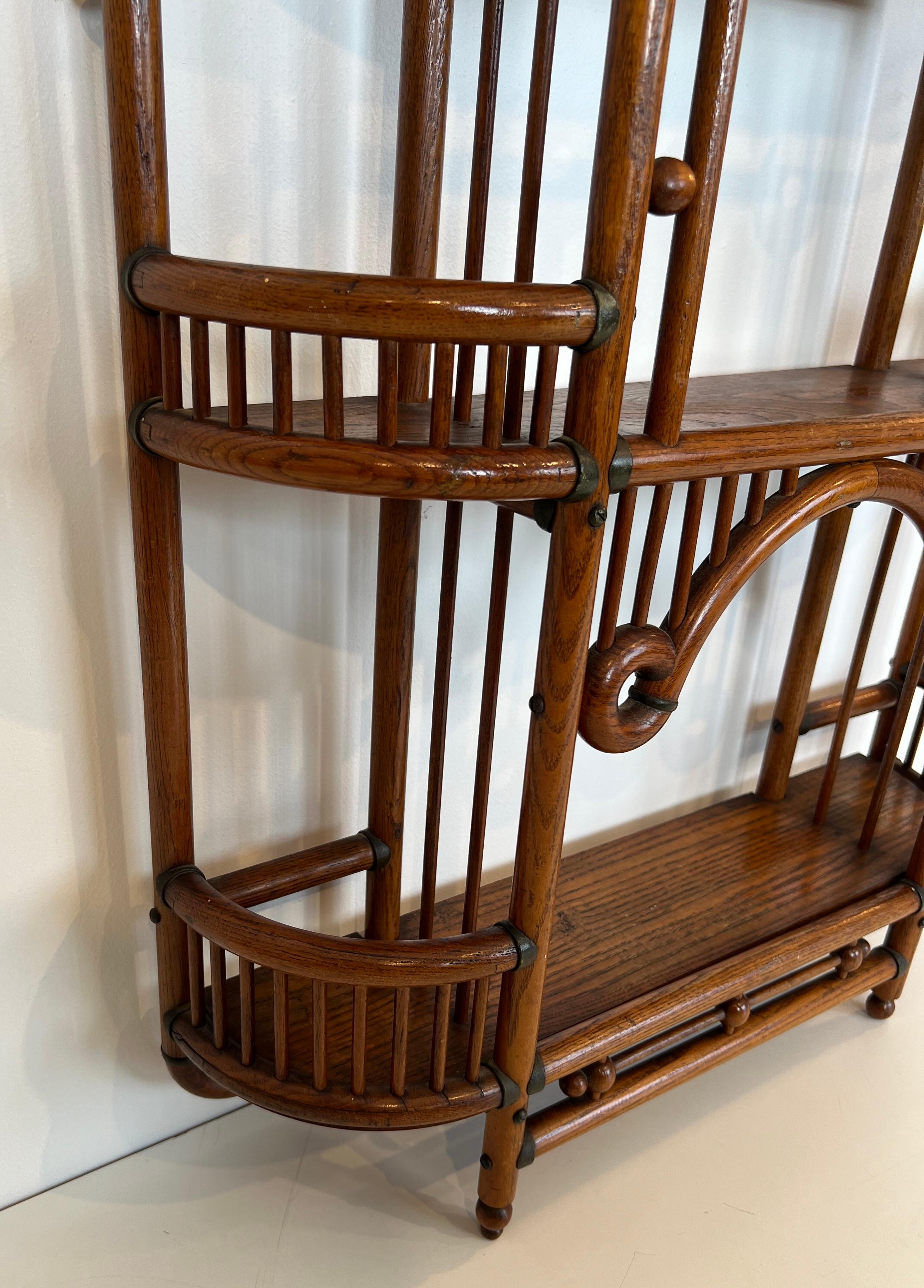 Bent Wood and Brass Wall Shelves Unit. Art & Crafts Austrian work. Circa 1900 For Sale 11