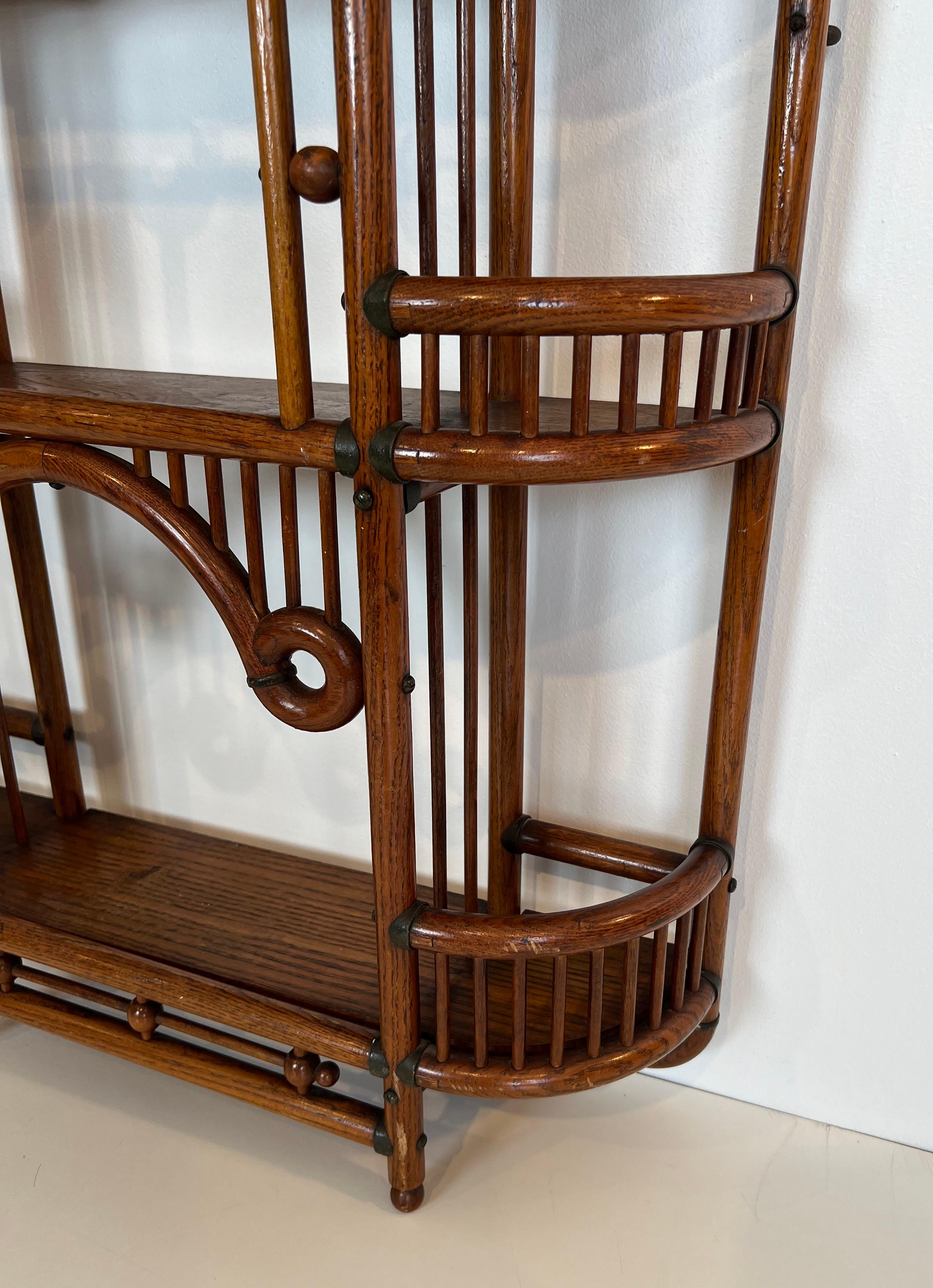 Bent Wood and Brass Wall Shelves Unit. Art & Crafts Austrian work. Circa 1900 For Sale 13