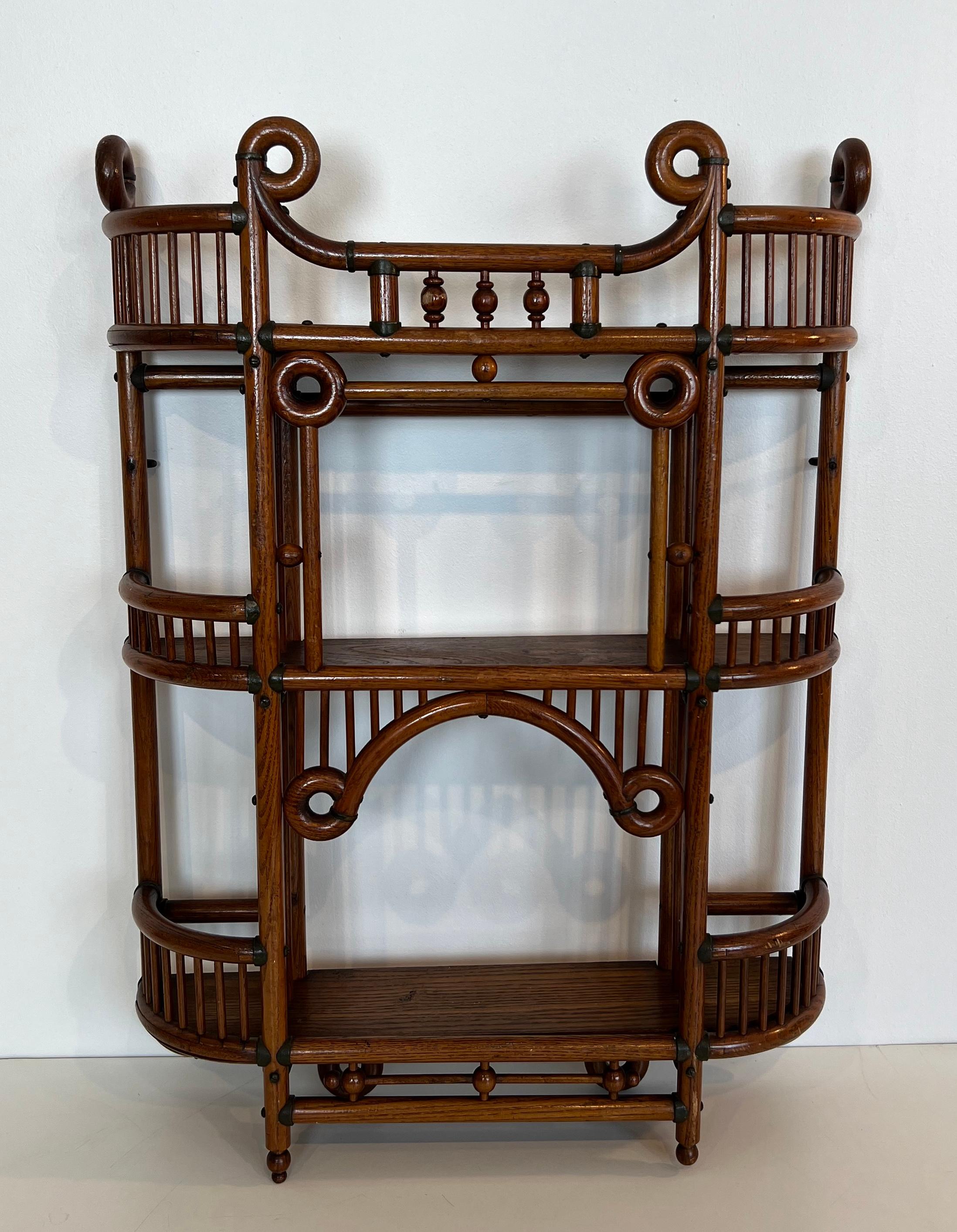 Bent Wood and Brass Wall Shelves Unit. Art & Crafts Austrian work. Circa 1900 For Sale 14