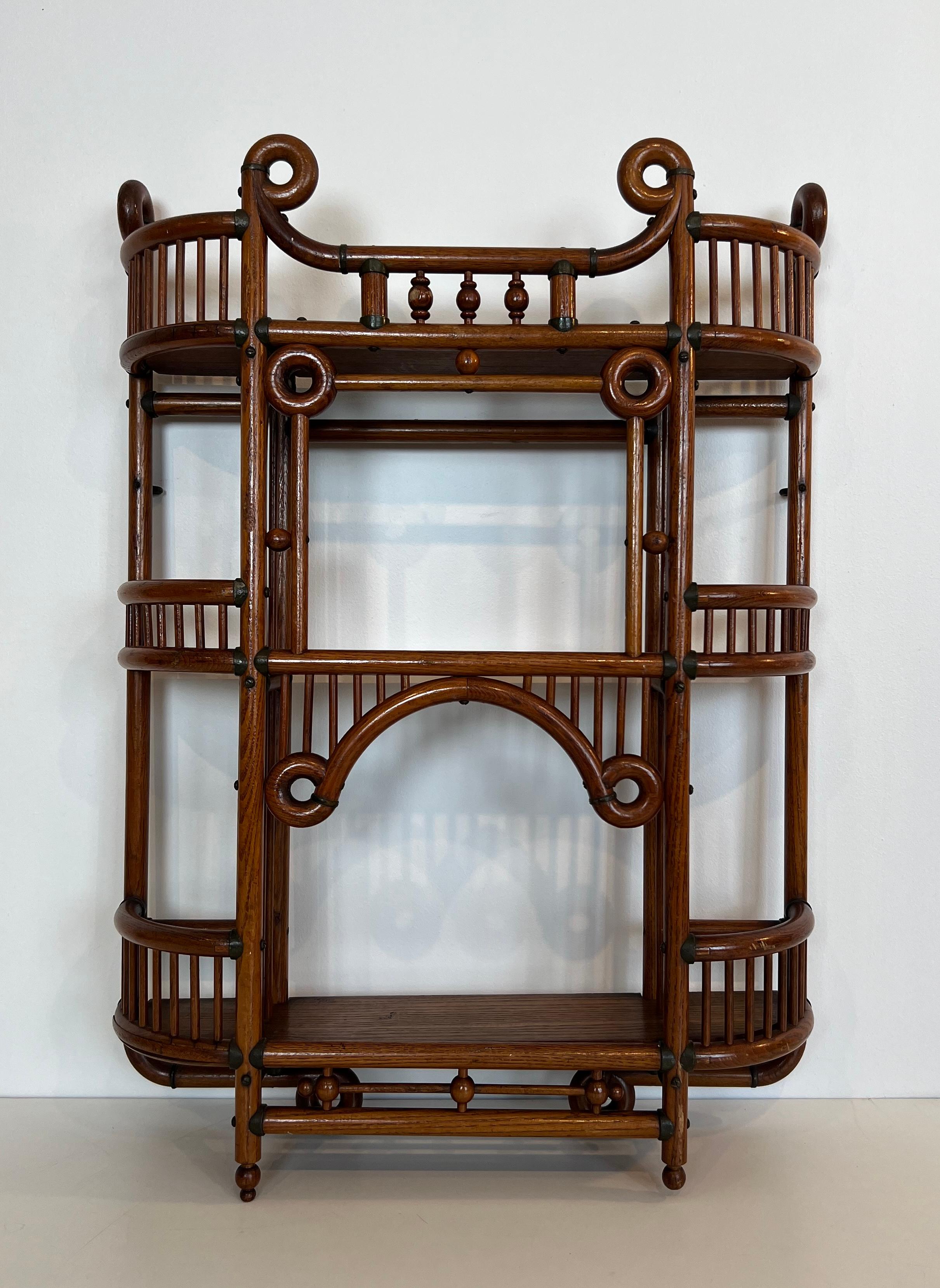 Bent Wood and Brass Wall Shelves Unit. Art & Crafts Austrian work. Circa 1900 For Sale 15