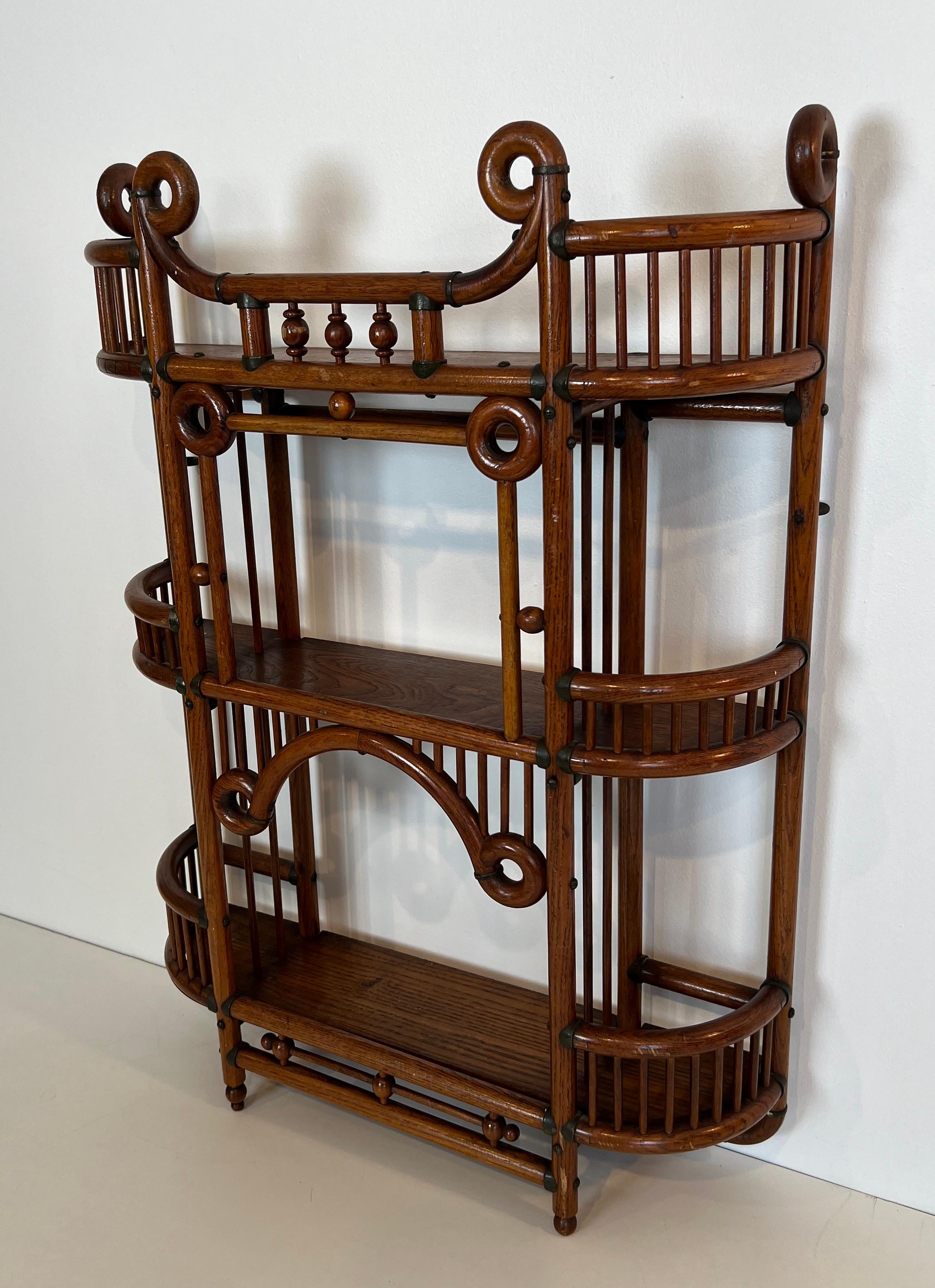 Arts and Crafts Bent Wood and Brass Wall Shelves Unit. Art & Crafts Austrian work. Circa 1900 For Sale