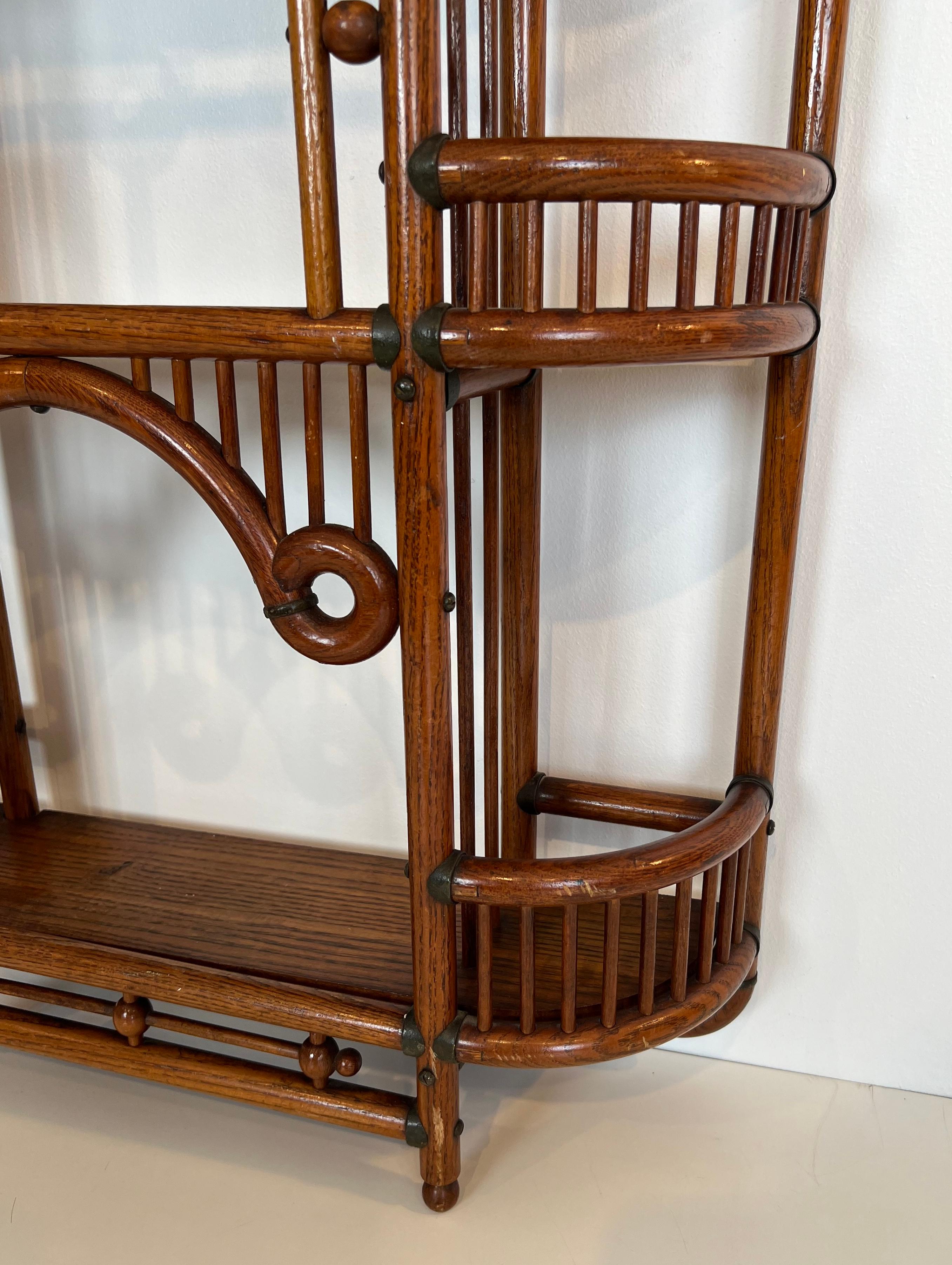Bent Wood and Brass Wall Shelves Unit. Art & Crafts Austrian work. Circa 1900 For Sale 3