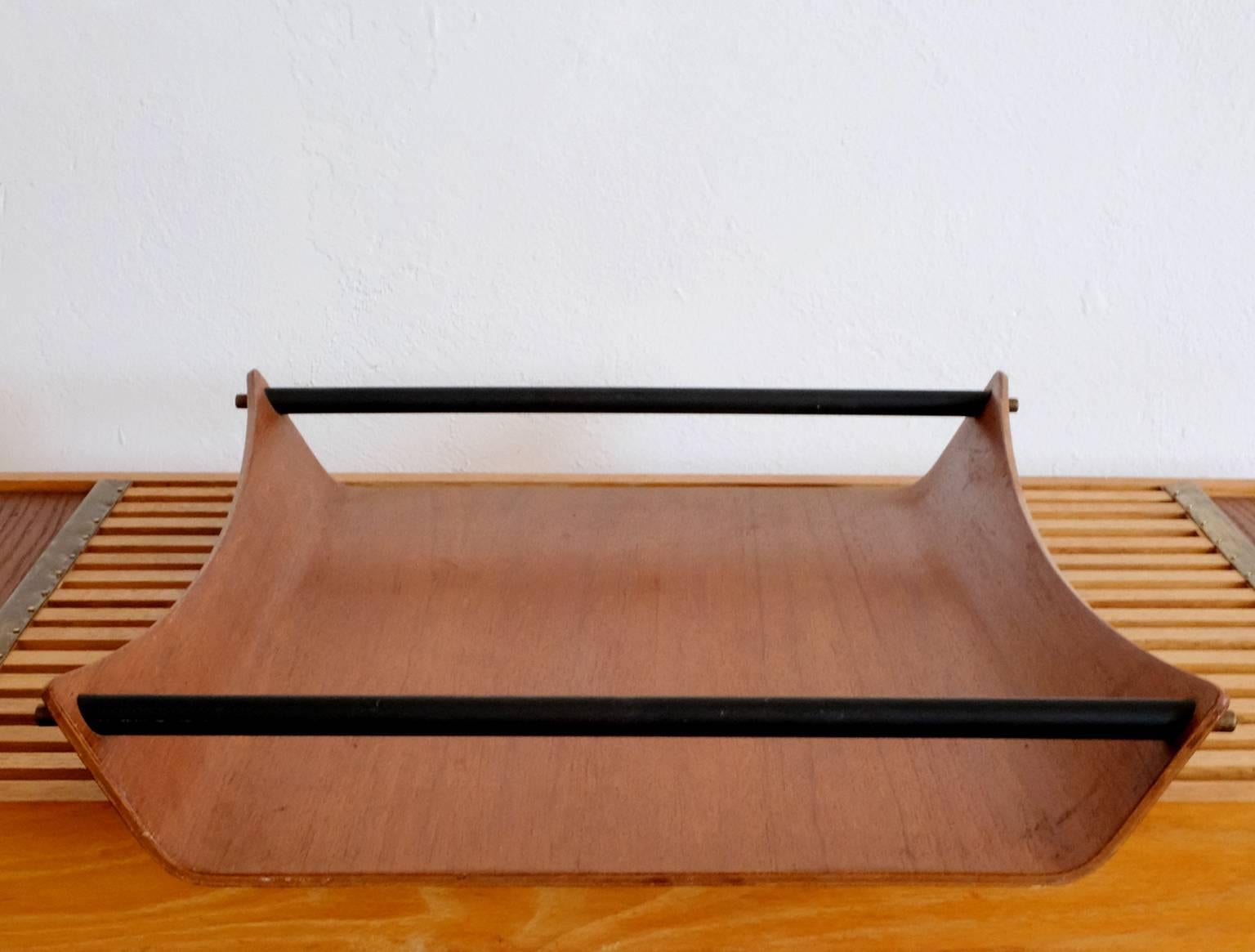 Bent Wood and Metal Magazine Holder Catch All, 1950s In Good Condition In San Diego, CA
