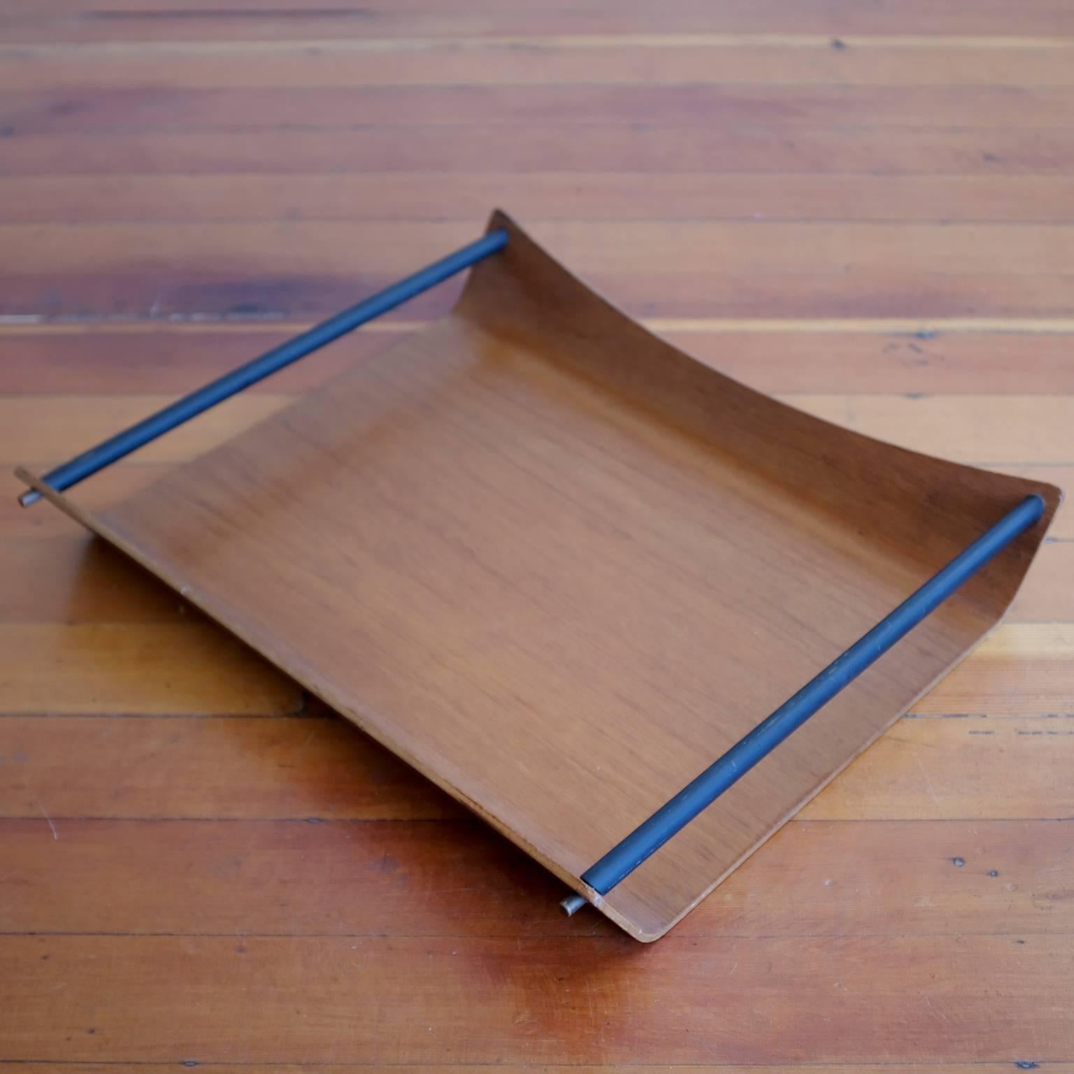 Teak Bent Wood and Metal Magazine Holder Catch All, 1950s