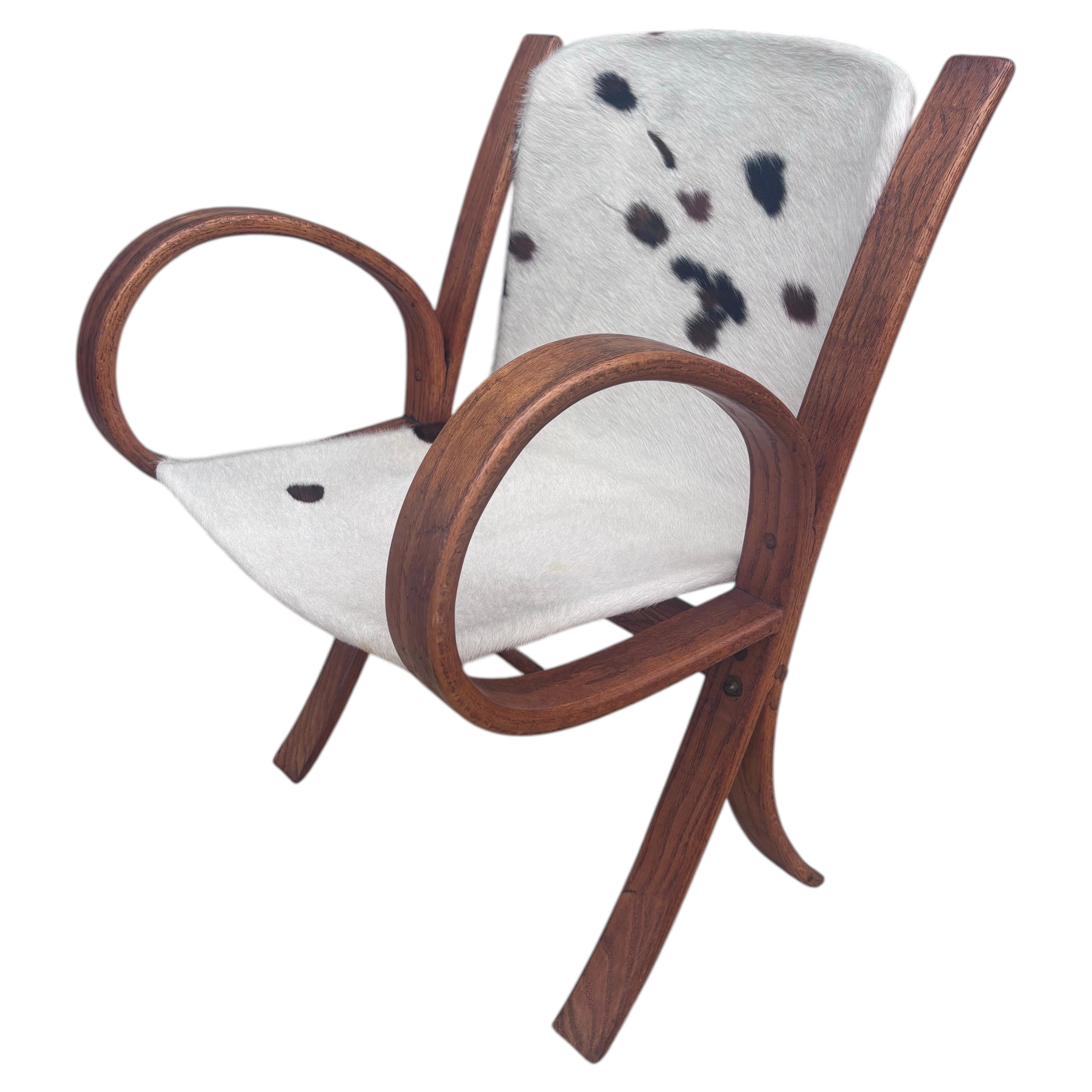 Bent Wood Chair with cowhide sling For Sale