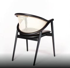 Custom Cane Dining Chair by Carlesi Tonelli Studio, Black Leather