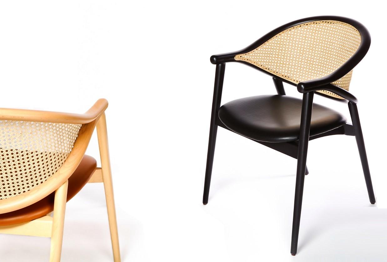 italien Chaise de salle à manger en canne personnalisée, noir/naturel en vente