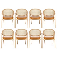 Bent Wood Dining Chair With Rattan Cane Backrest, Set of 8