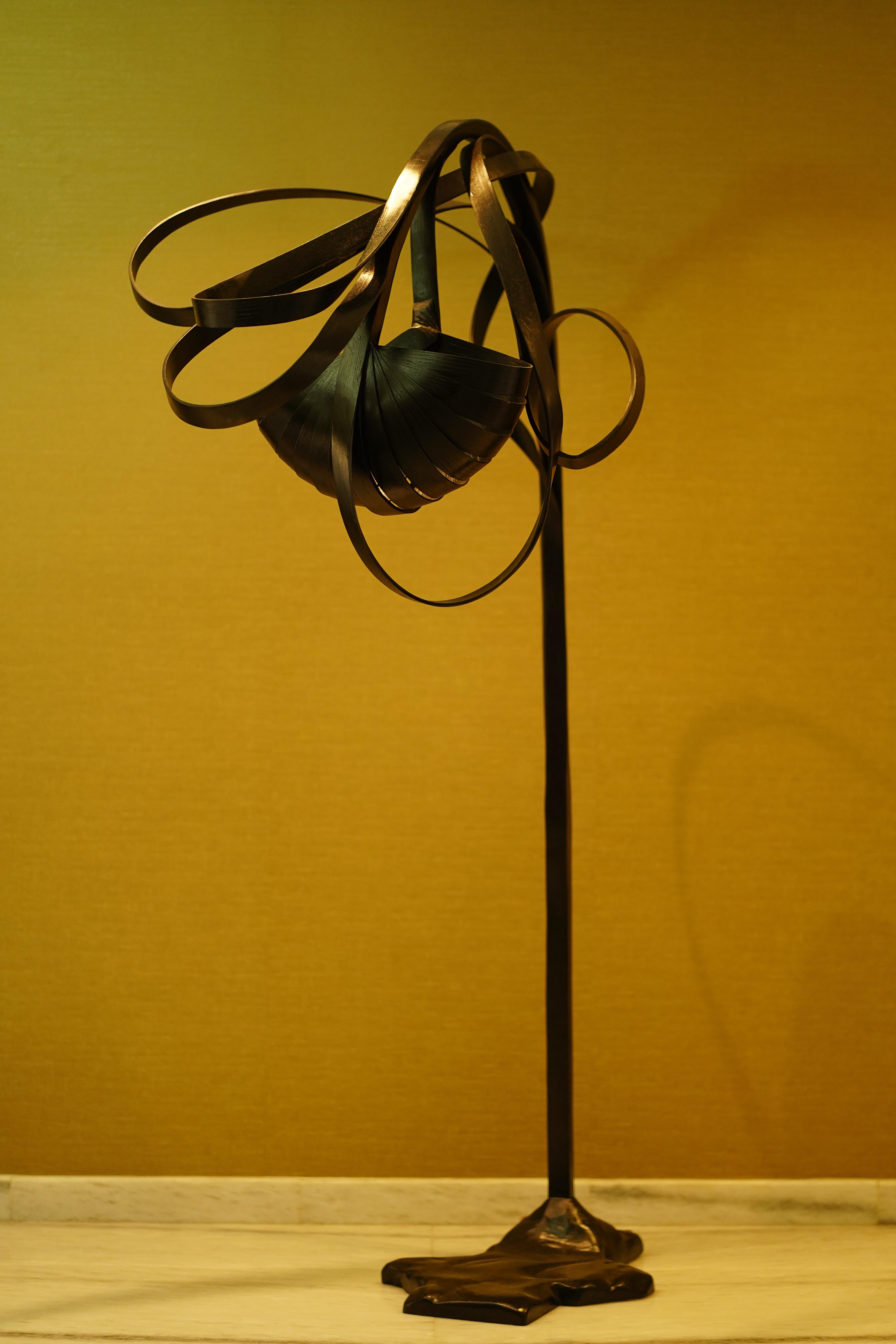 Unknown Bent Wood Tall Arc Lamp, Black Finish by Raka Studio For Sale