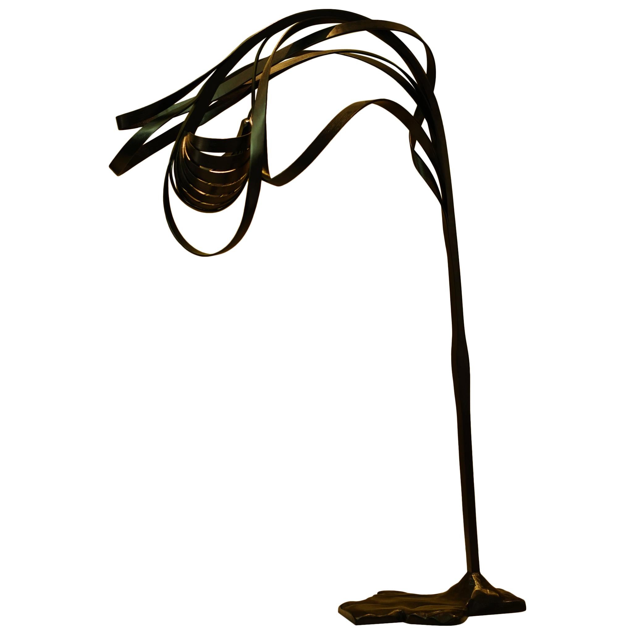Bent Wood Tall Arc Lamp, Black Finish by Raka Studio For Sale