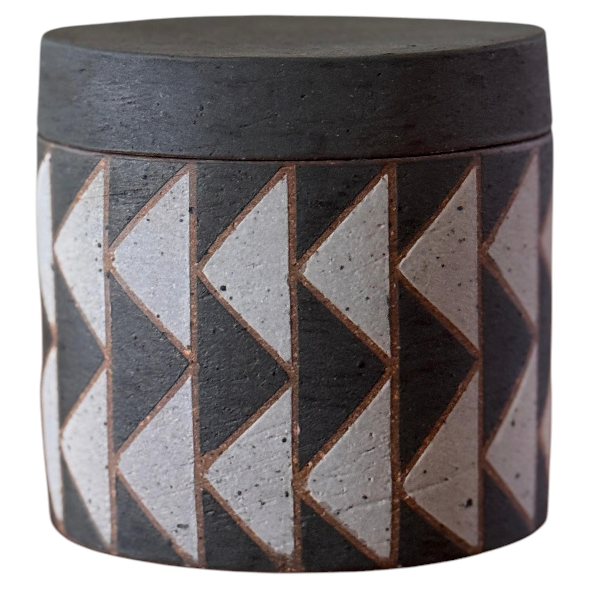 Bente Brosbøl Hansen Studio Stoneware Lidded Box, Sweden, Geometric Relief
