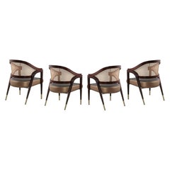 Set of Four, Mid-Century Modern Bentley Chairs in Rosewood and Woven Cane