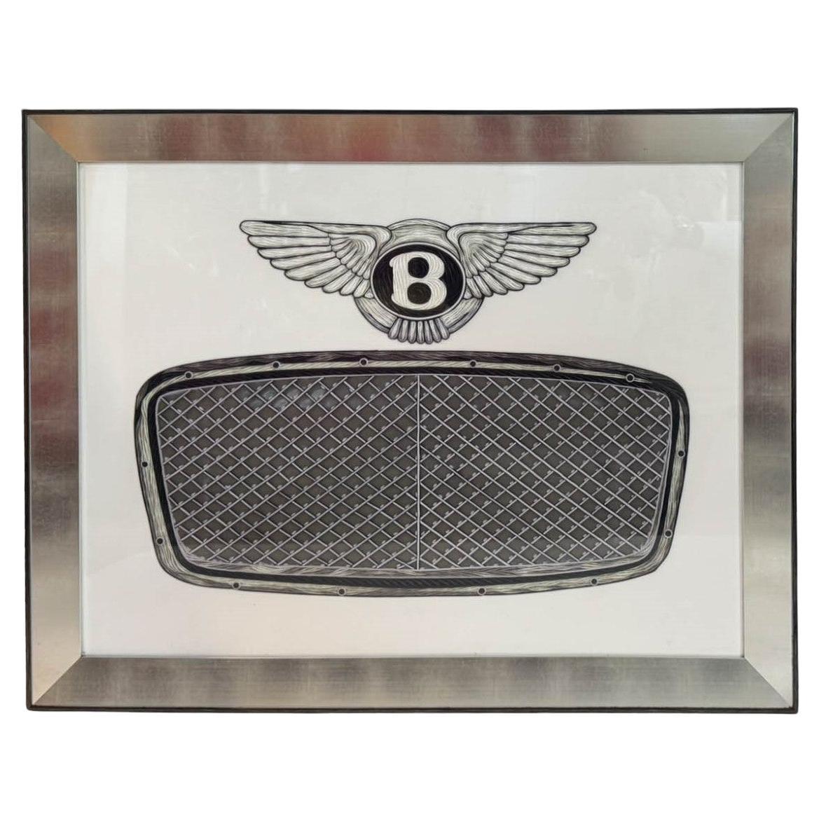 L'emblema iconico di Bentleys incorniciato in un'opera d'arte da parete