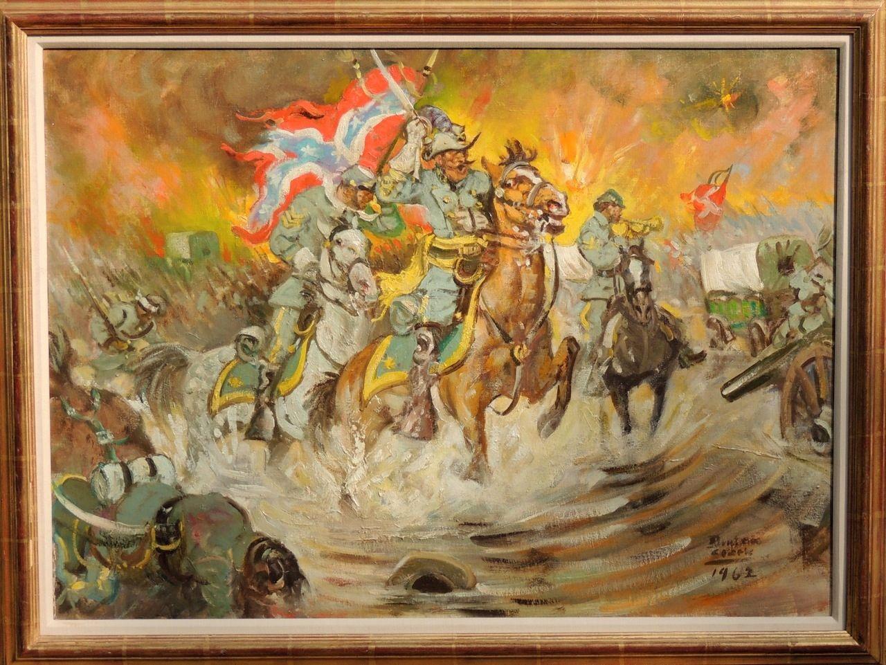 Charge, General Jeb Stuart Leading Charge in Civil War - Painting by Benton Clark
