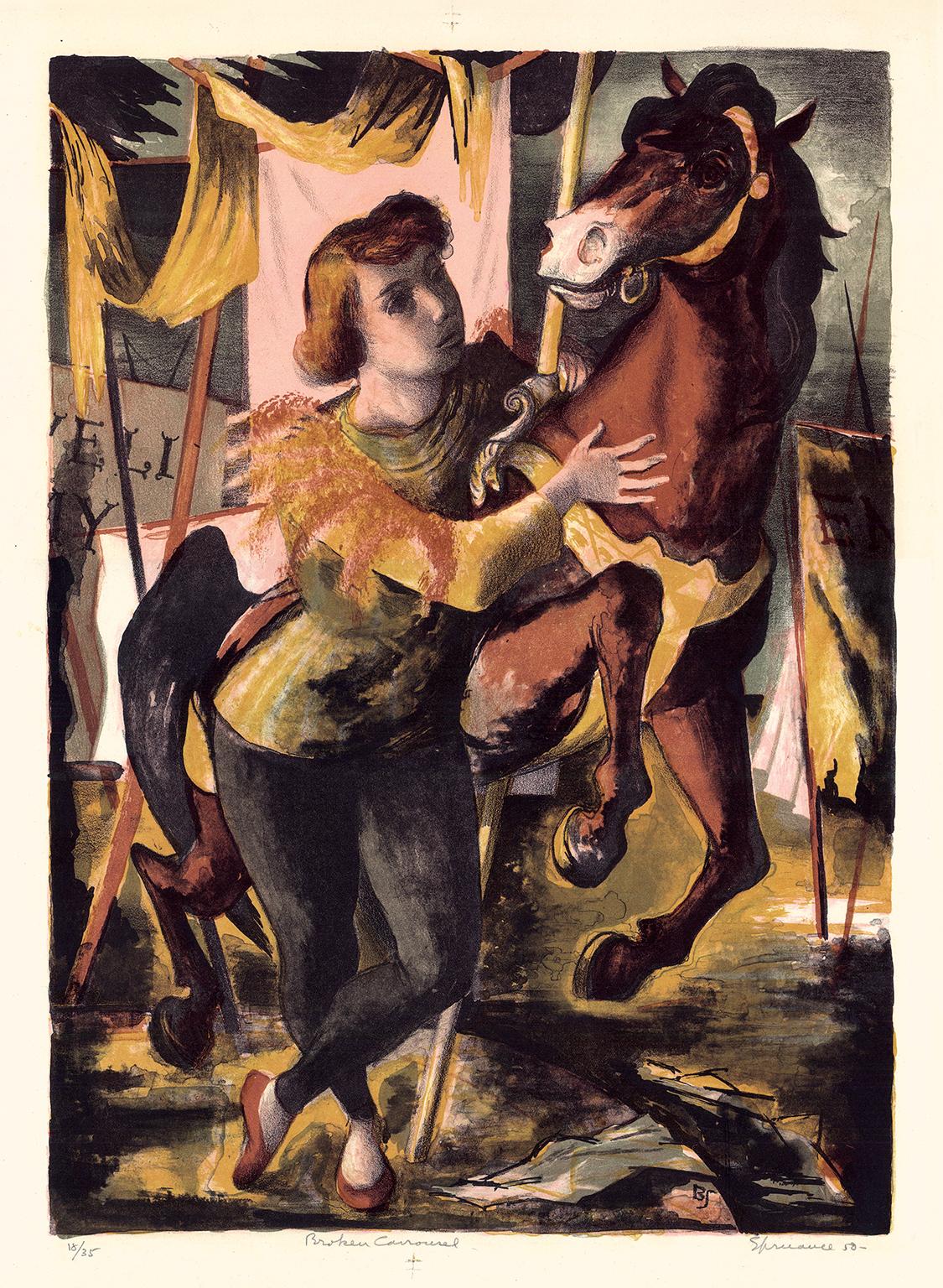Benton Murdoch Spruance Figurative Print - 'Broken Carousel' — Mid-century Symbolism