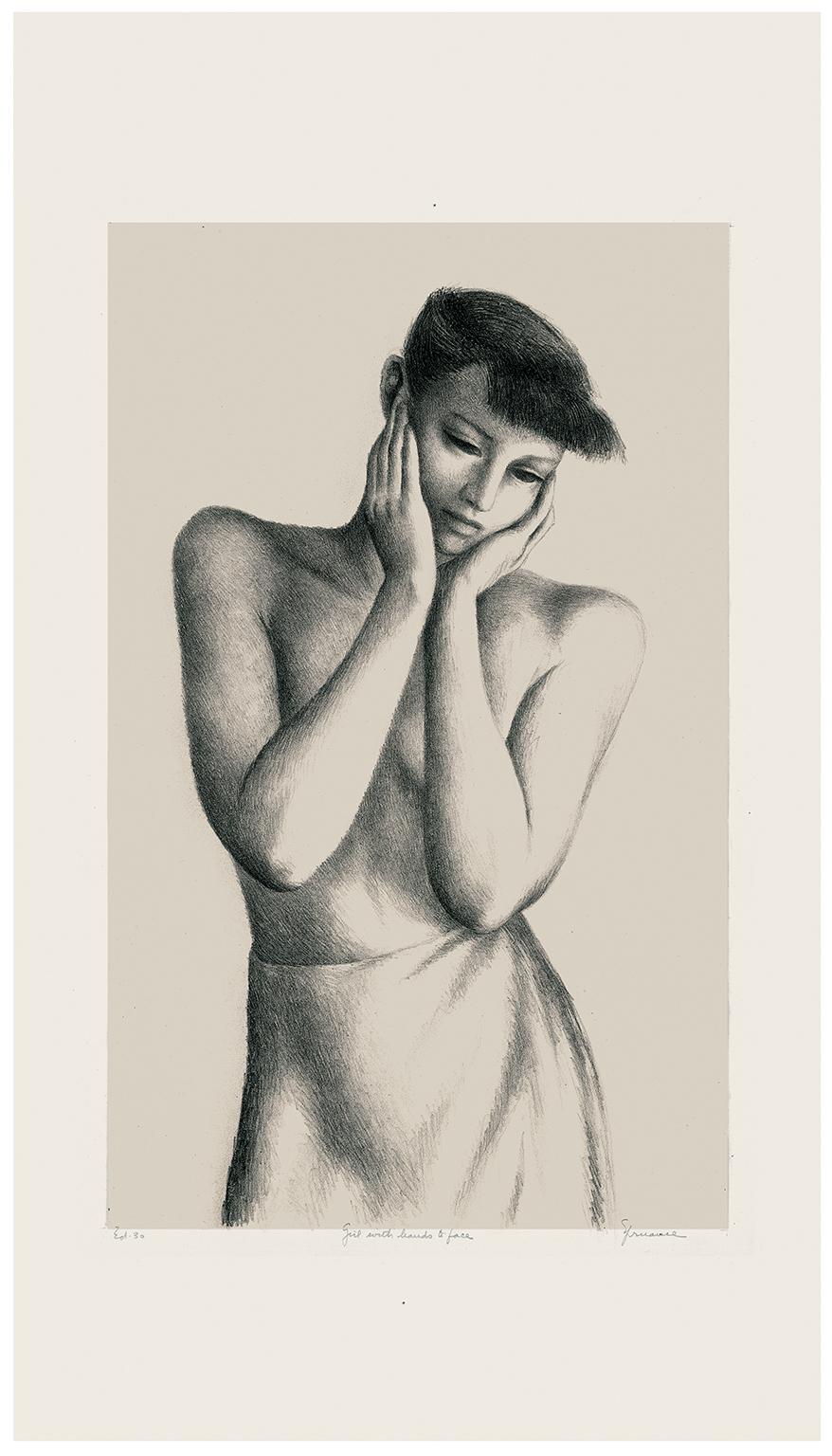 'Girl with Hands to Face' — Mid-century Modernism - Print by Benton Murdoch Spruance