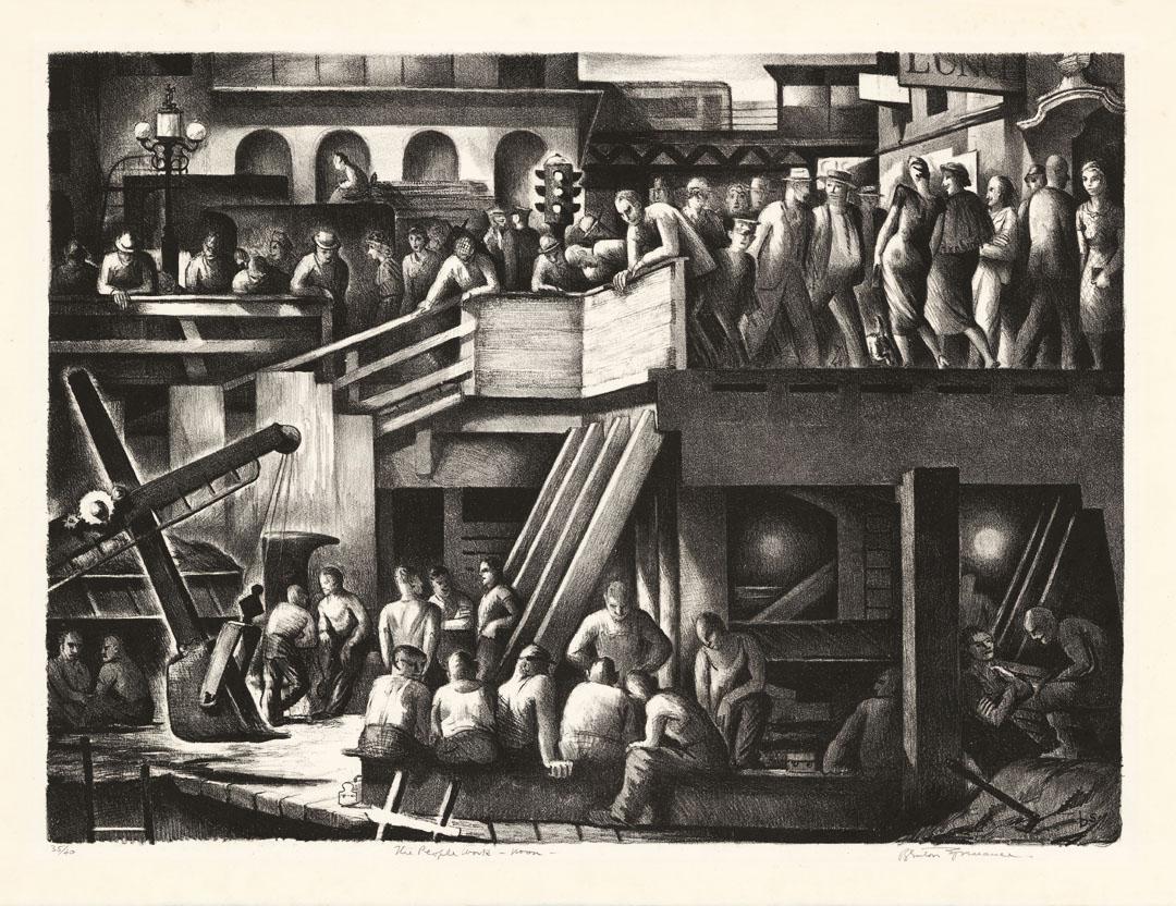 The People Work, Morning - Noon - Evening - Night. [set of four]. - Modern Print by Benton Murdoch Spruance