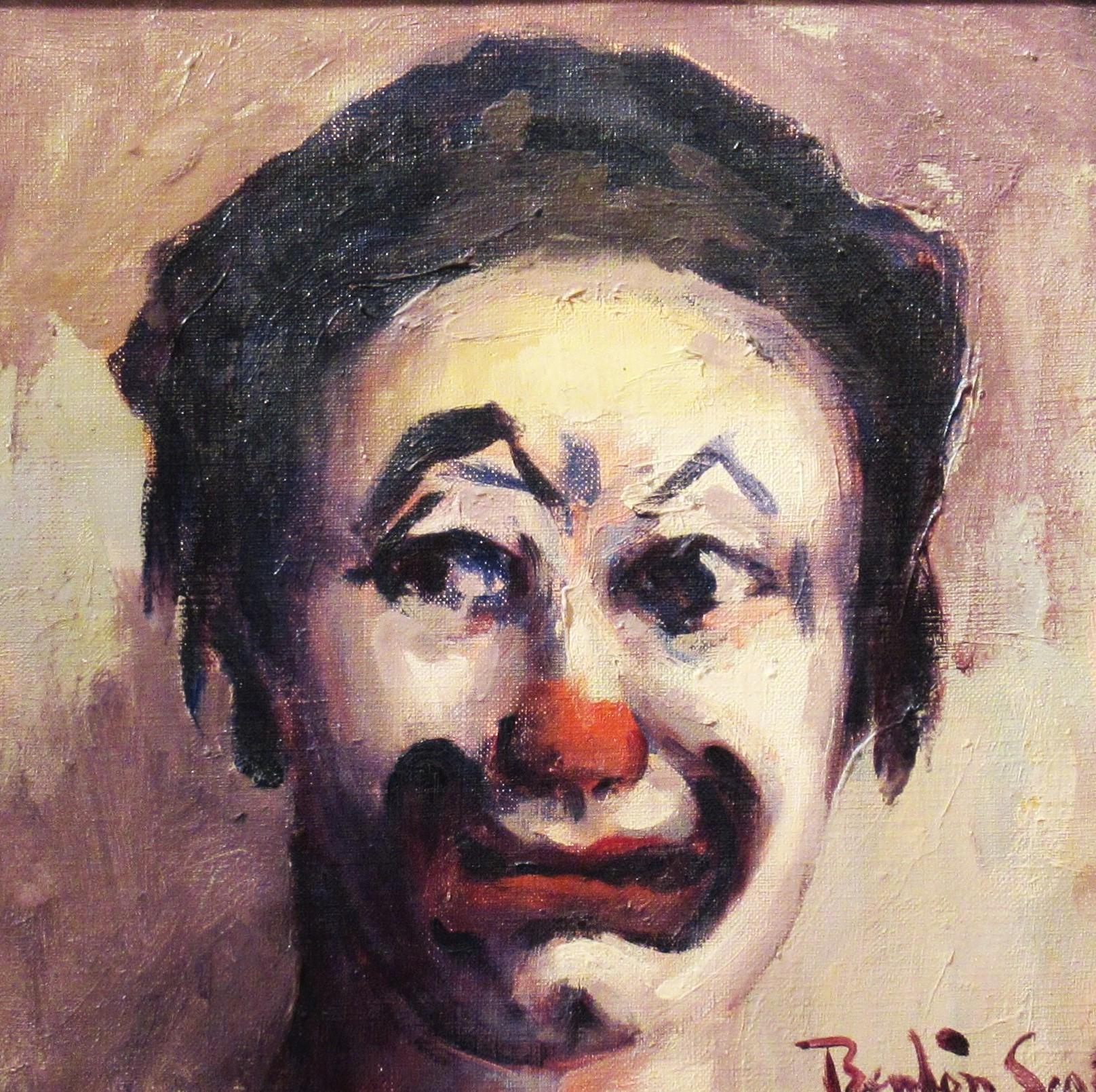 Payaso, Circo Medrano, Francia - Painting impresionista estadounidense de Benton Scott