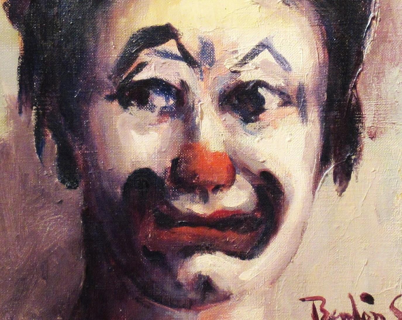 Payaso, Circo Medrano, Francia - Figurative Painting Marrón de Benton Scott