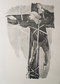 1968 Benton Spruance 'Ahab Aloft' Modernism Black & White Lithograph
