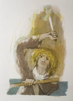 1968 Benton Spruance „The Jeroboam“ Modernistische braune und gelbe Lithographie, 1968