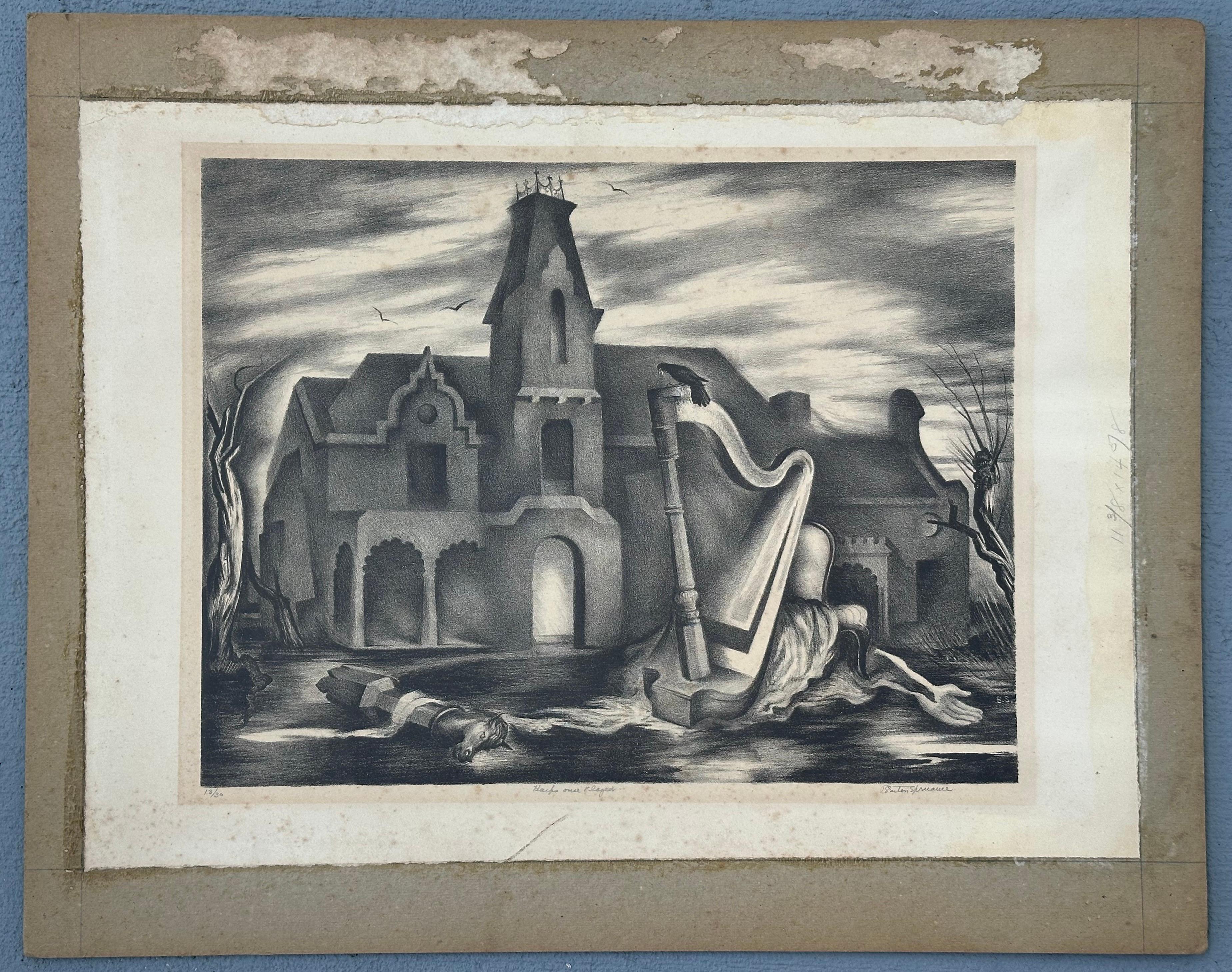 Arpas Tocadas Una Vez (Paisaje Surrealista) - Print de Benton Spruance