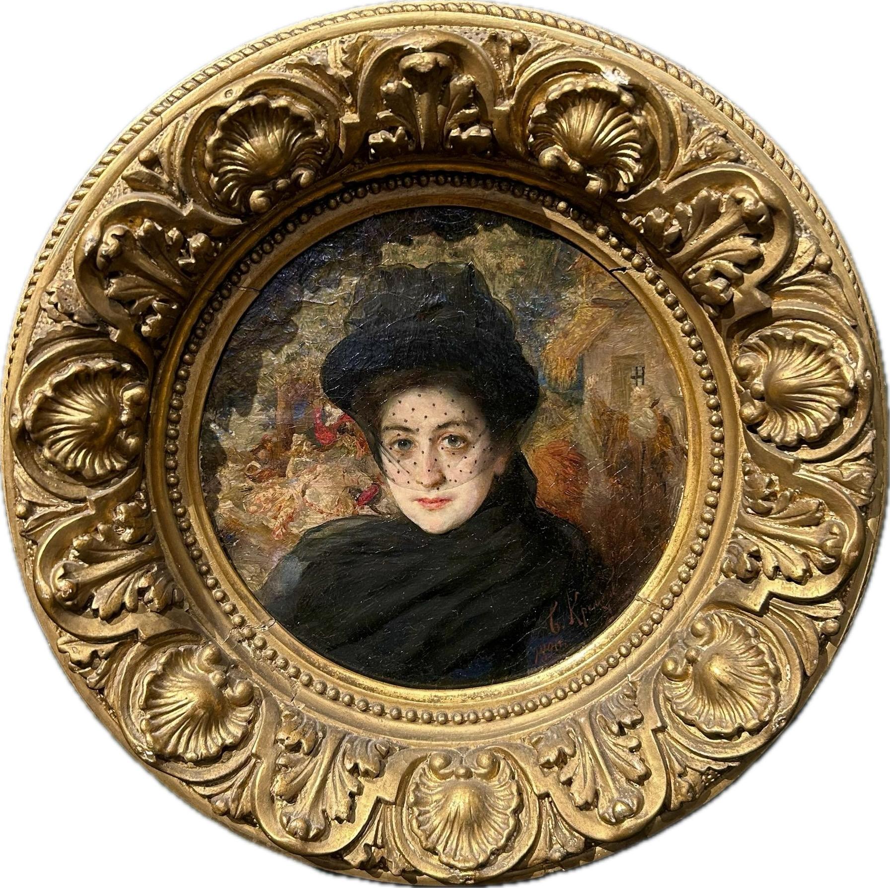 Ritratto di una signora con il velo - Painting di Bentsel Danilovich Kremer