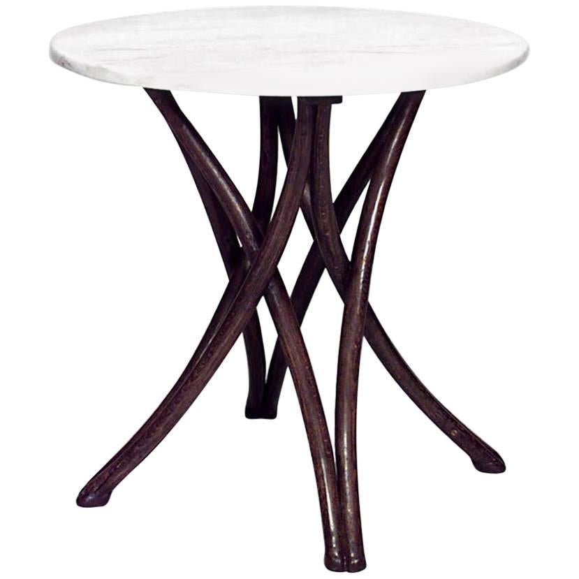 2 Bentwood Walnut and White Marble Caf√© Tables For Sale