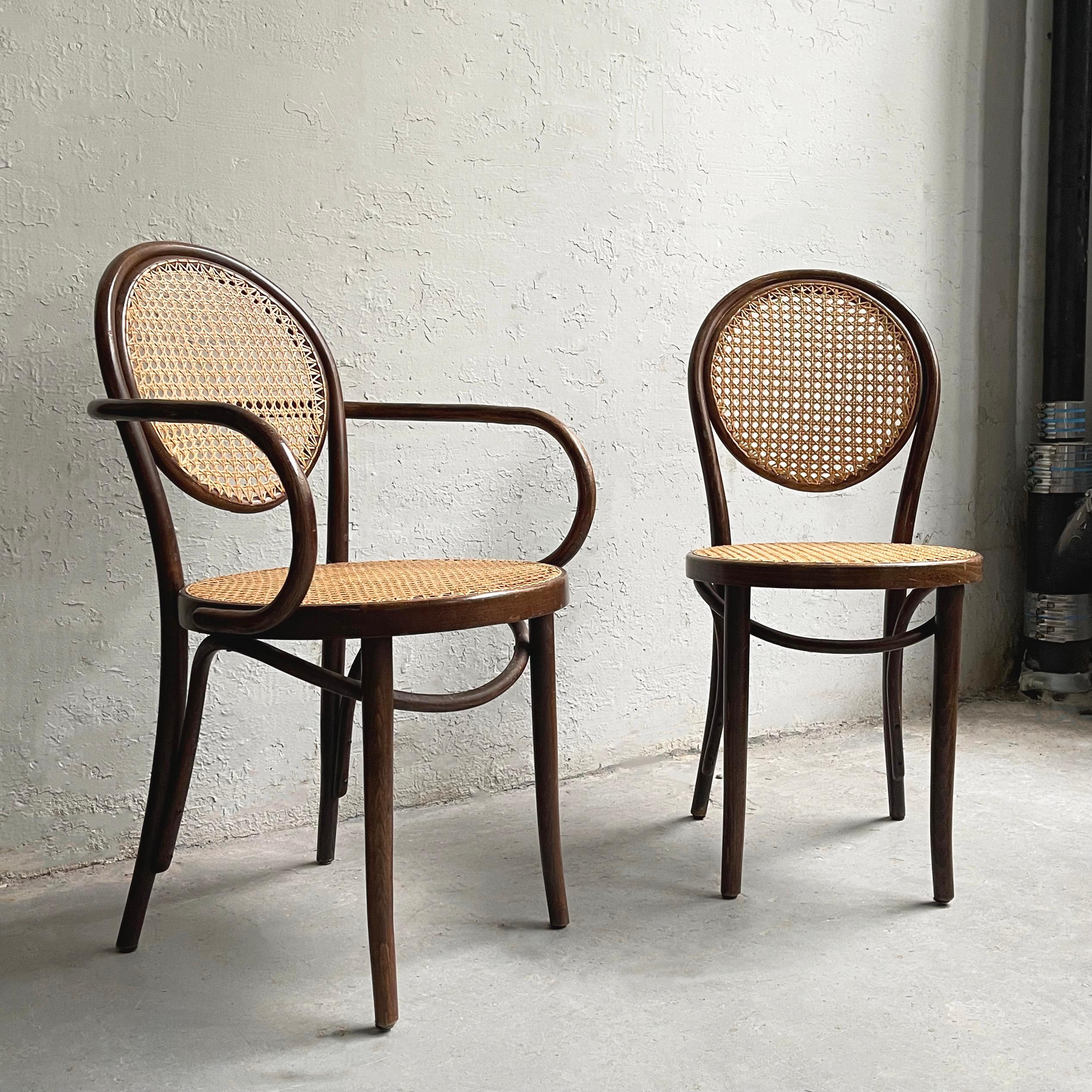 Bentwood and Cane Bistro Dining Chairs Attributed to Thonet In Good Condition In Brooklyn, NY