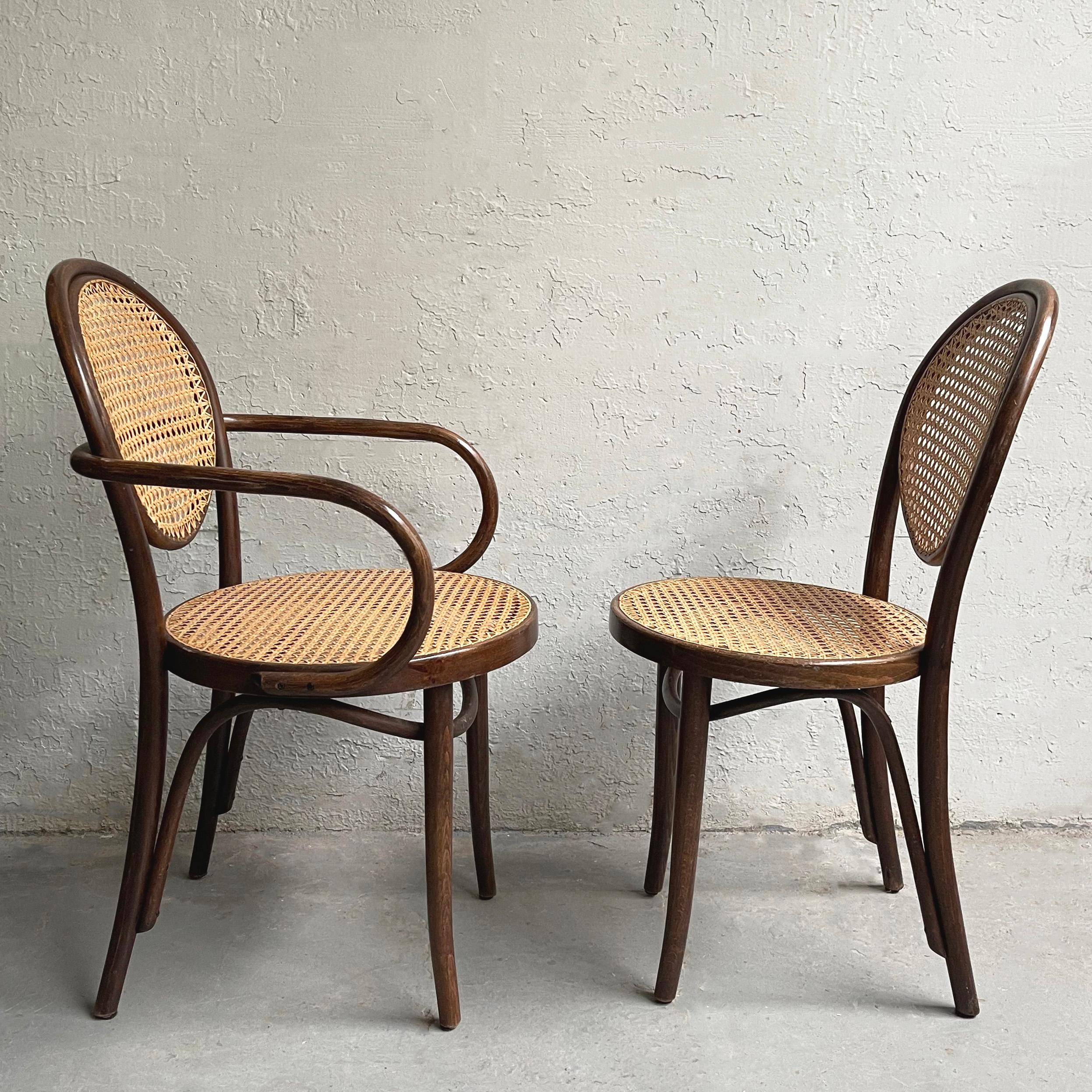 20th Century Bentwood and Cane Bistro Dining Chairs Attributed to Thonet