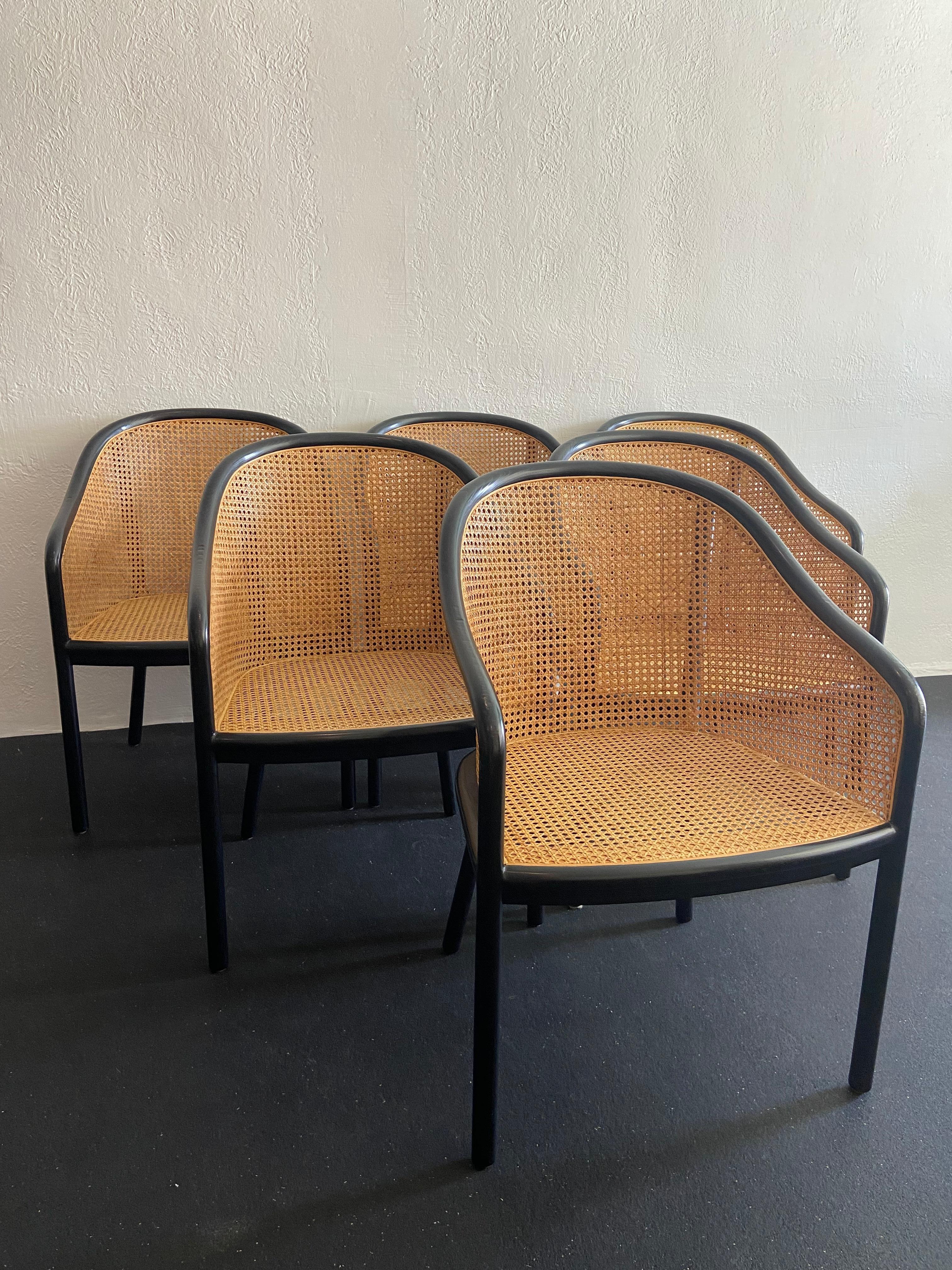 Mid-Century Modern Ward Bennett for Brickel Associates Bentwood and Cane Chairs, a Set of 6