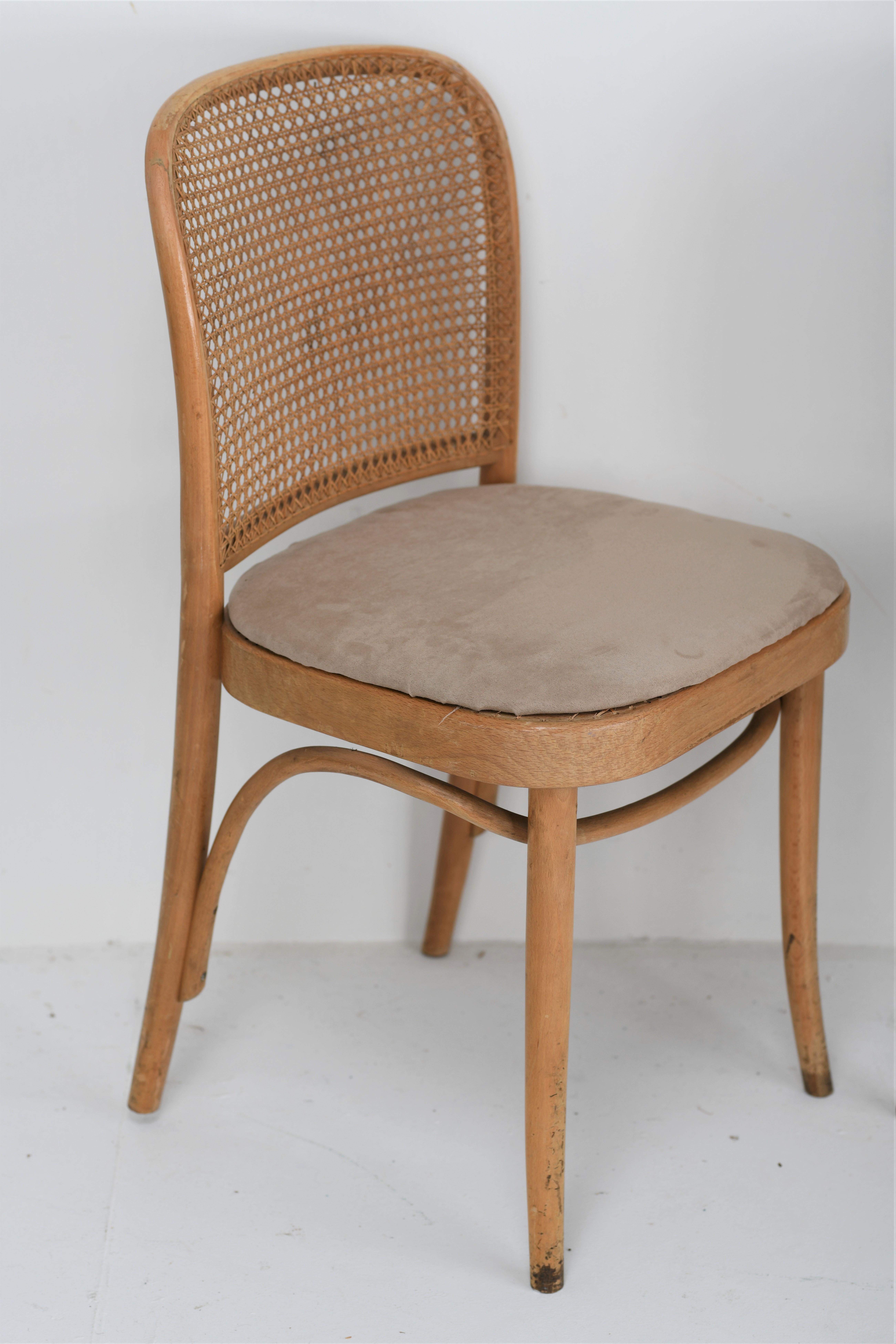 1950s vintage hand-caned “Prague chairs” designed by Josef Hoffmann for Thonet. Bentwood frame and caned backs and seats frames solid cane intact good patina to the frame.