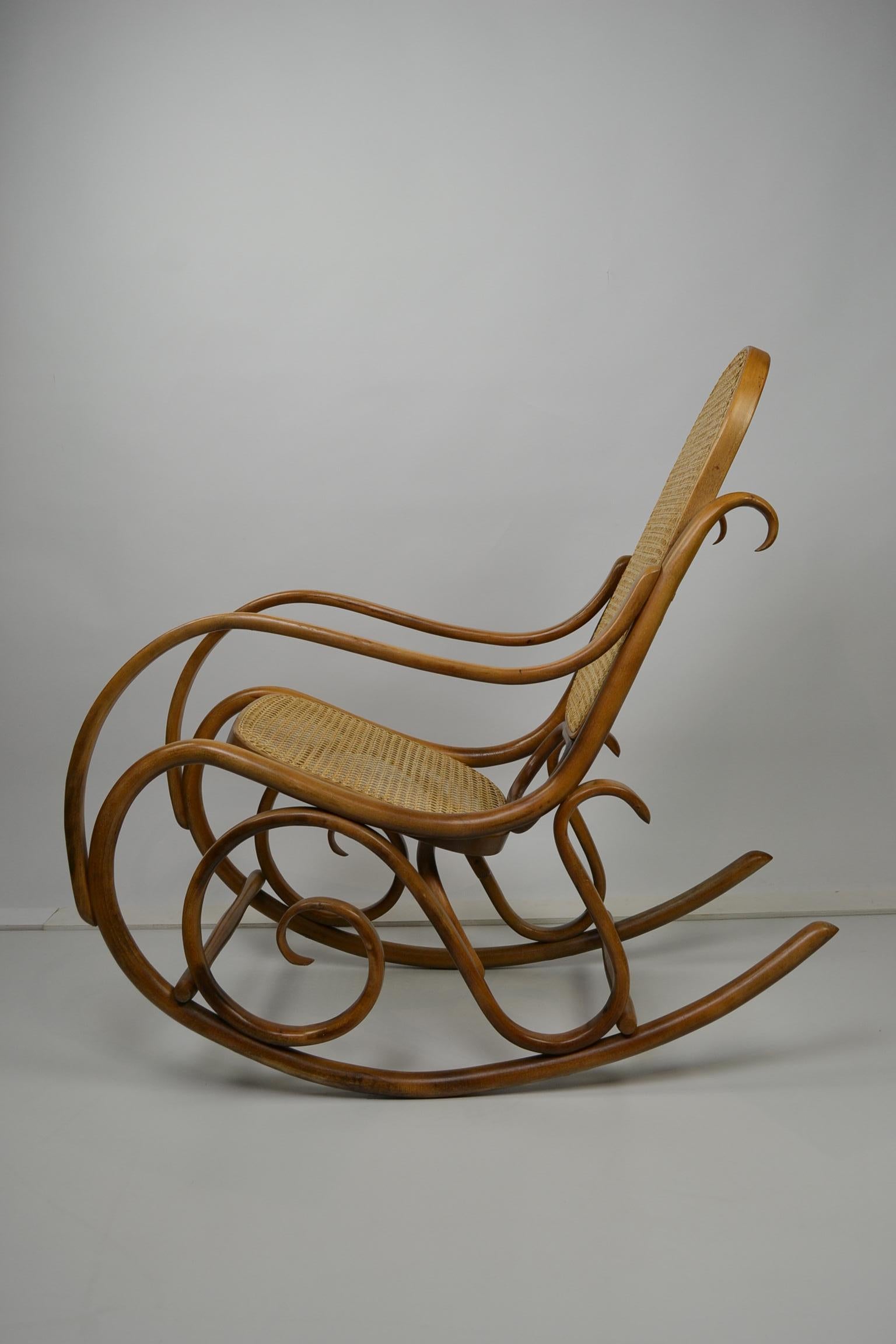Bentwood and Cane Rocking Chair, Thonet Style 6