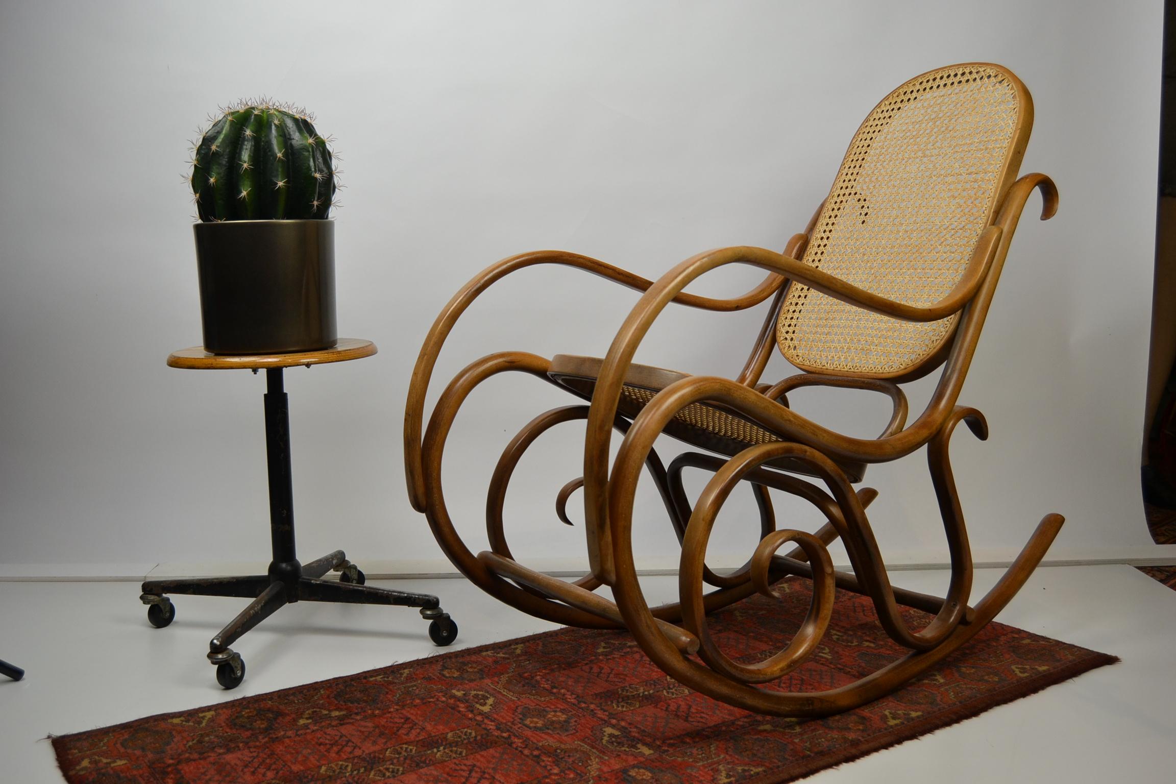 Bentwood and Cane Rocking Chair, Thonet Style 10