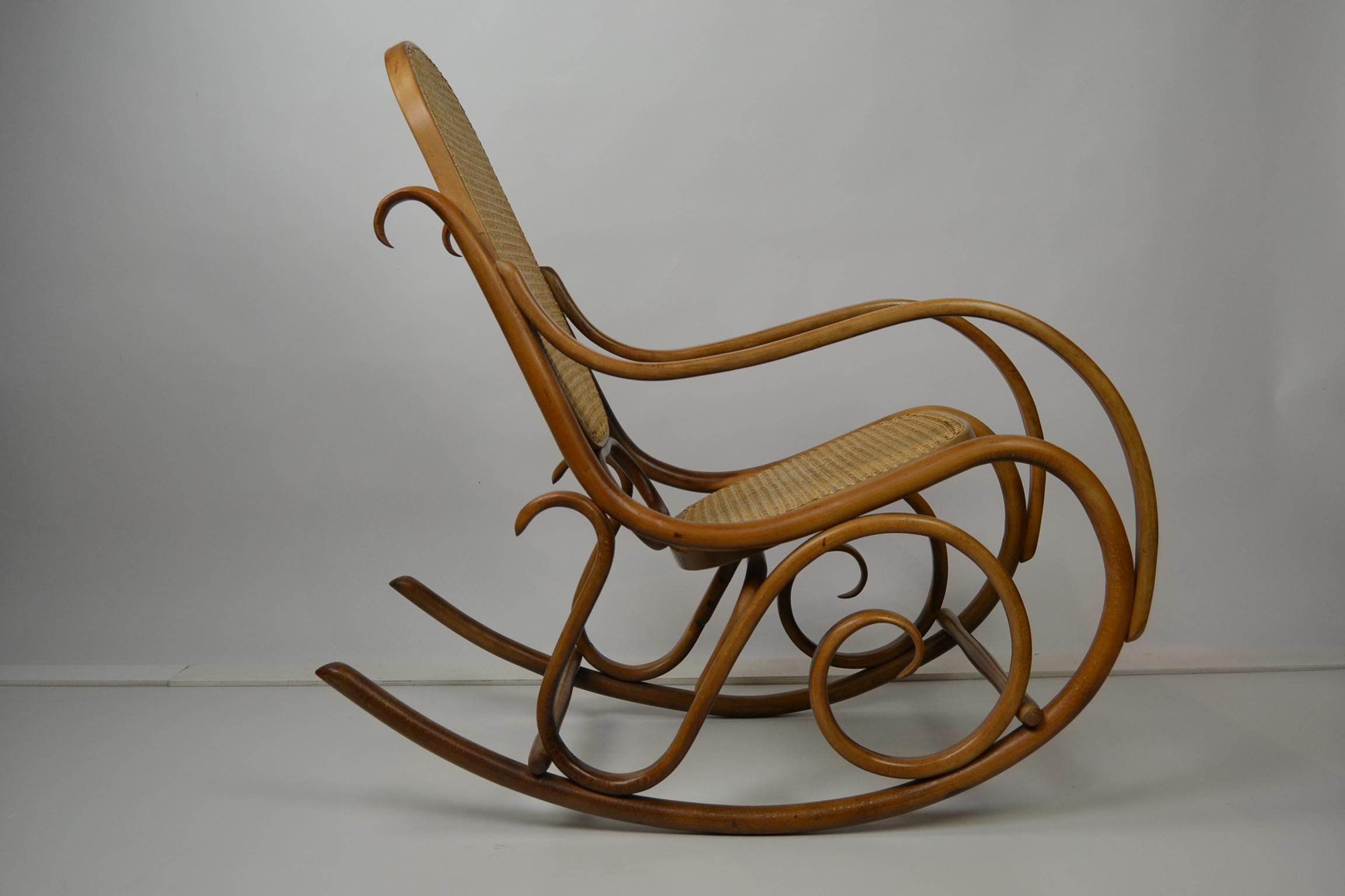 European Bentwood and Cane Rocking Chair, Thonet Style