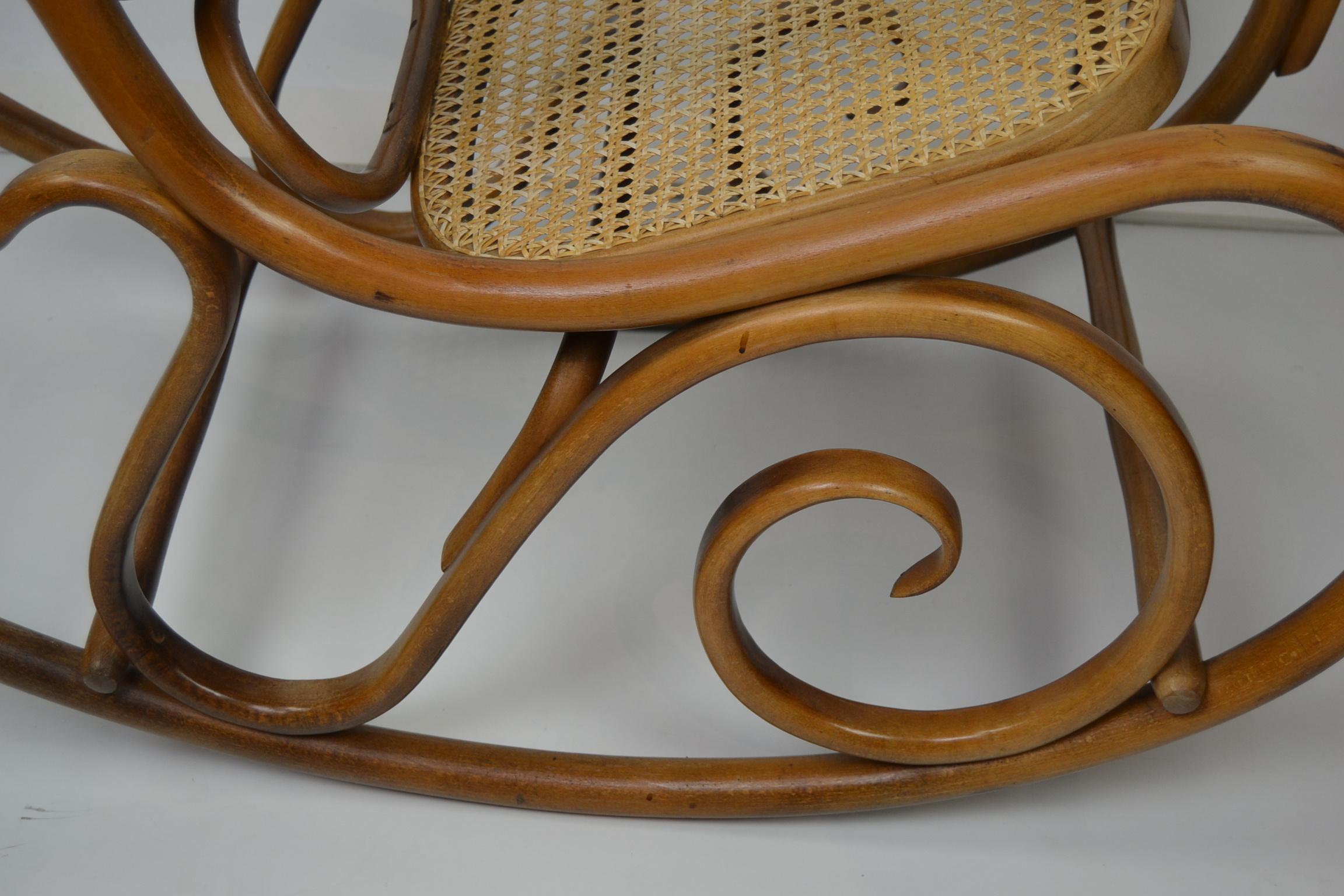 Bentwood and Cane Rocking Chair, Thonet Style In Good Condition In Antwerp, BE