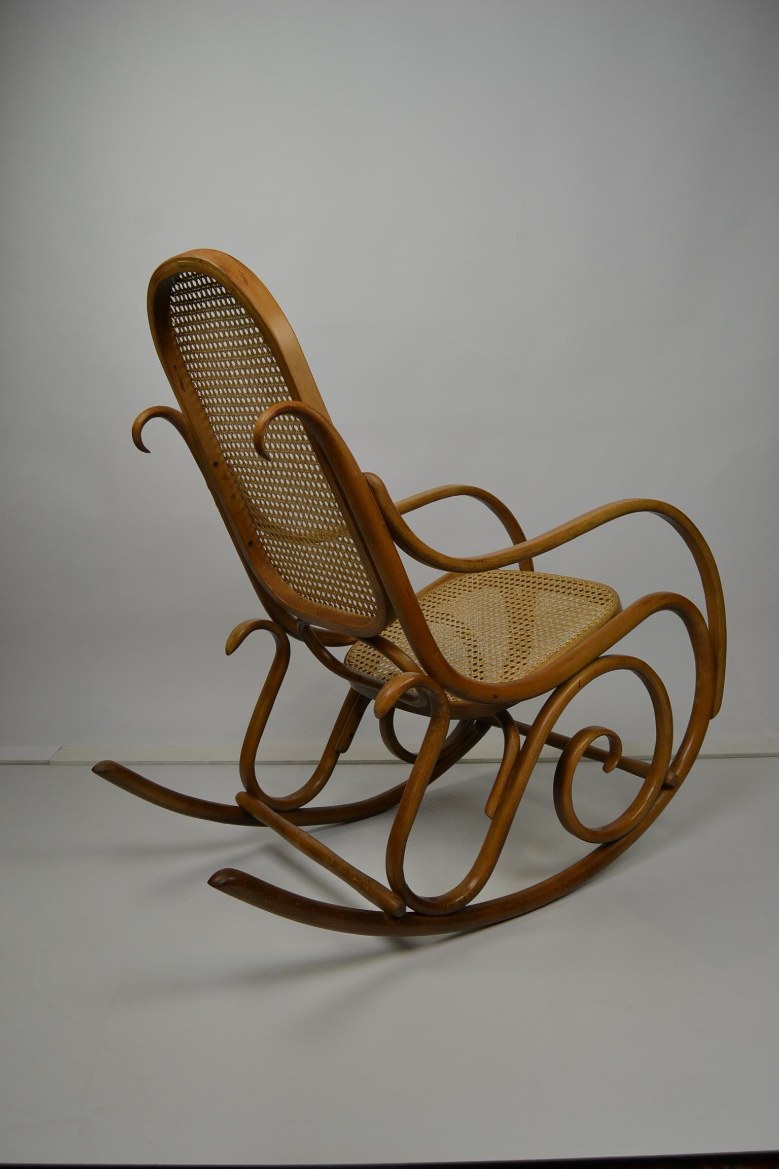 20th Century Bentwood and Cane Rocking Chair, Thonet Style