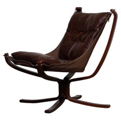 Bentwood and Dark Brown Leather Falcon Chair by Sigurd Ressel for Vatne Mobler