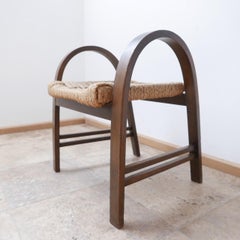 Bentwood and Rope French Mid-Century Stool Attributed to Audoux-Minet