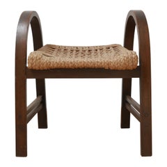 Retro Bentwood and Rope French Mid-Century Stool Attributed to Audoux-Minet