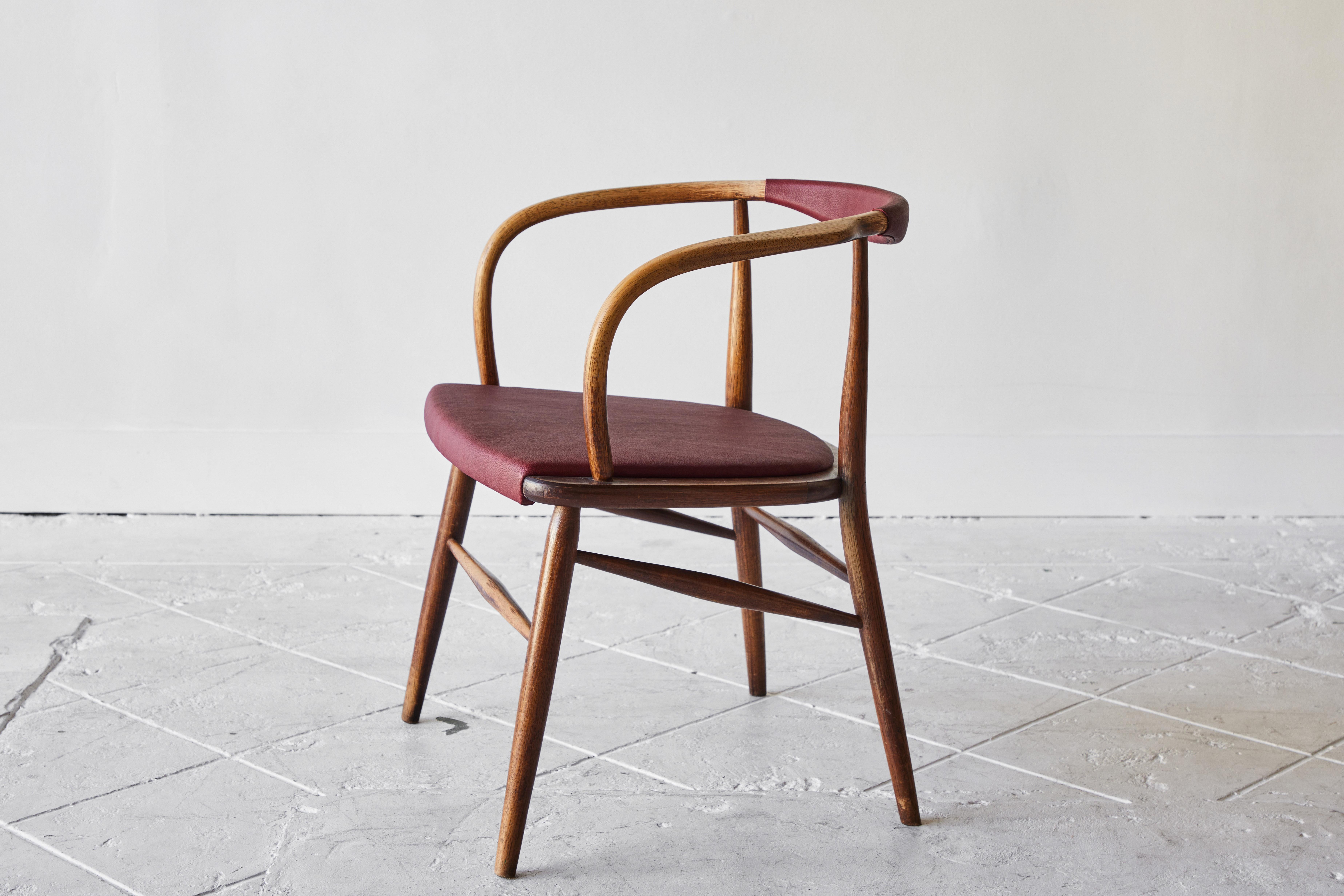 Wood Bentwood Armchair Attributed to Thonet with Leather Seat