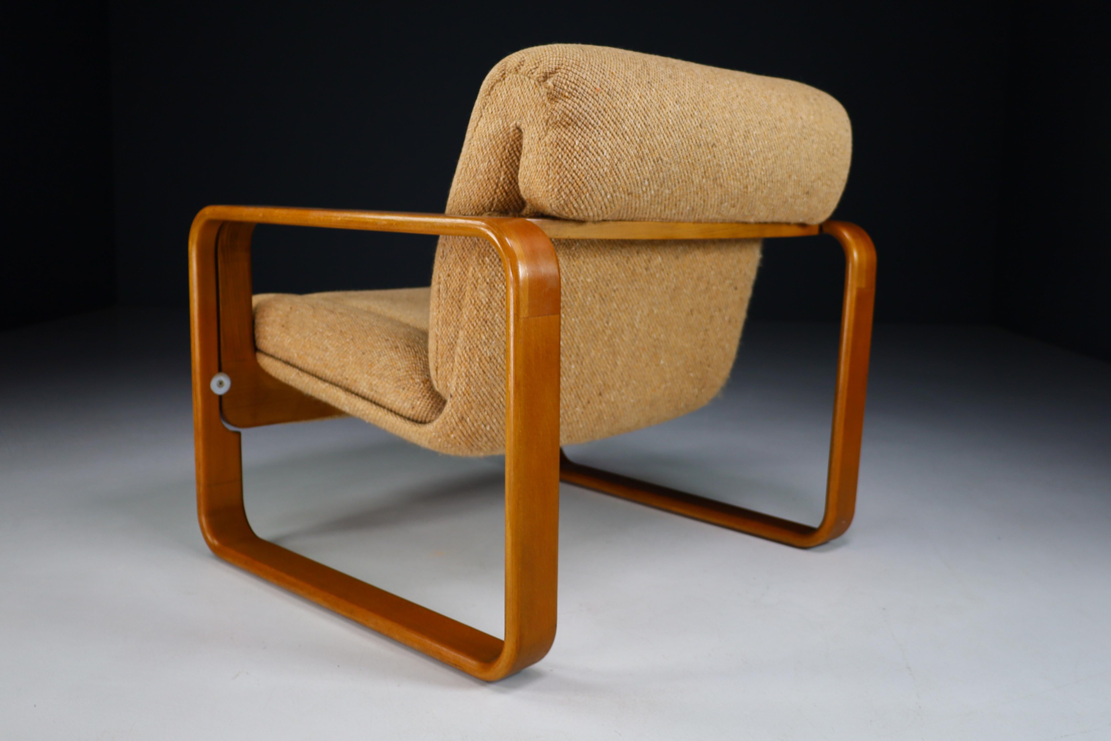 Mid-Century Modern Bentwood Armchair in Original Jute Fabric by Jan Bočan, 1960s