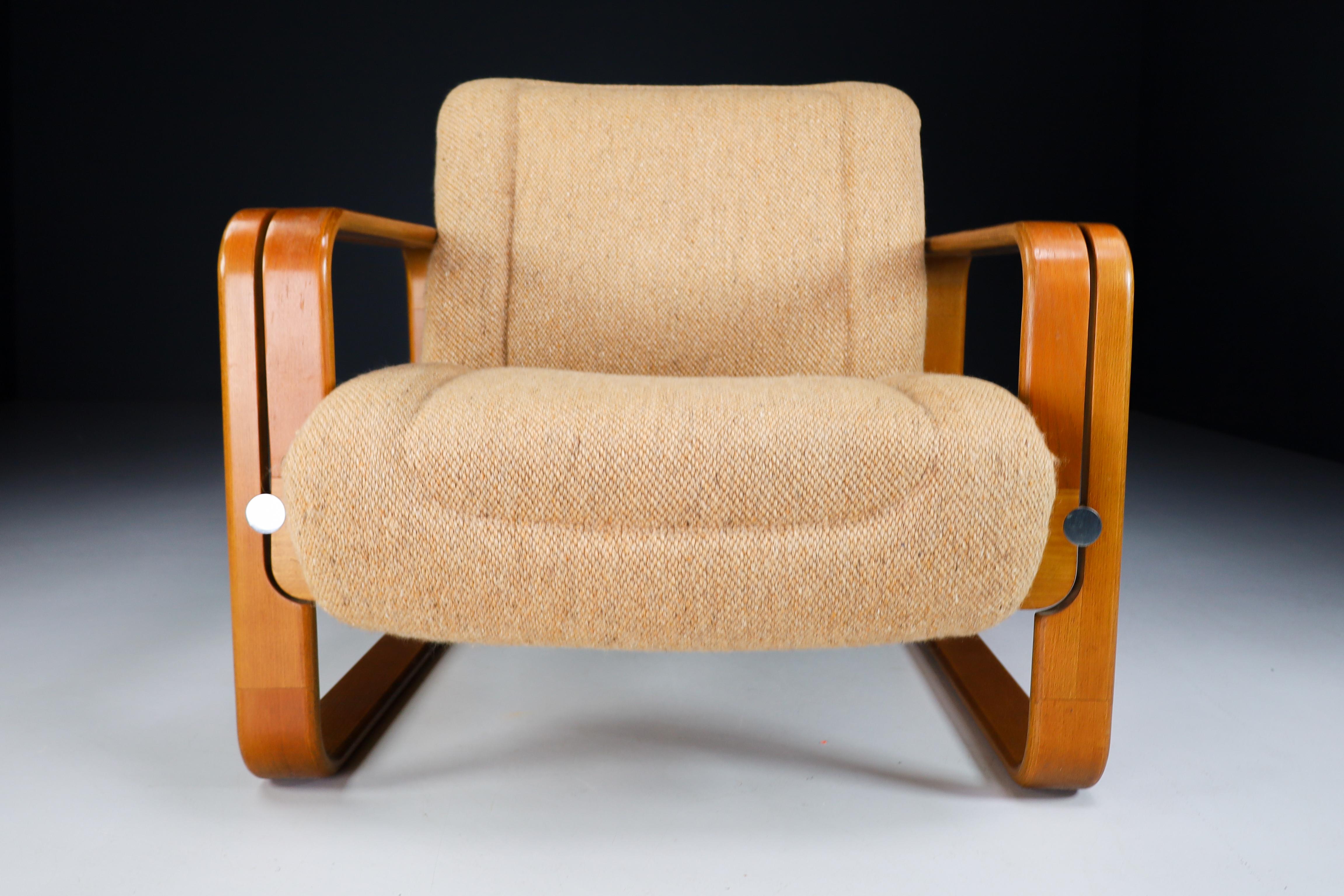 Bentwood Armchair in Original Jute Fabric by Jan Bočan, 1960s In Fair Condition In Almelo, NL